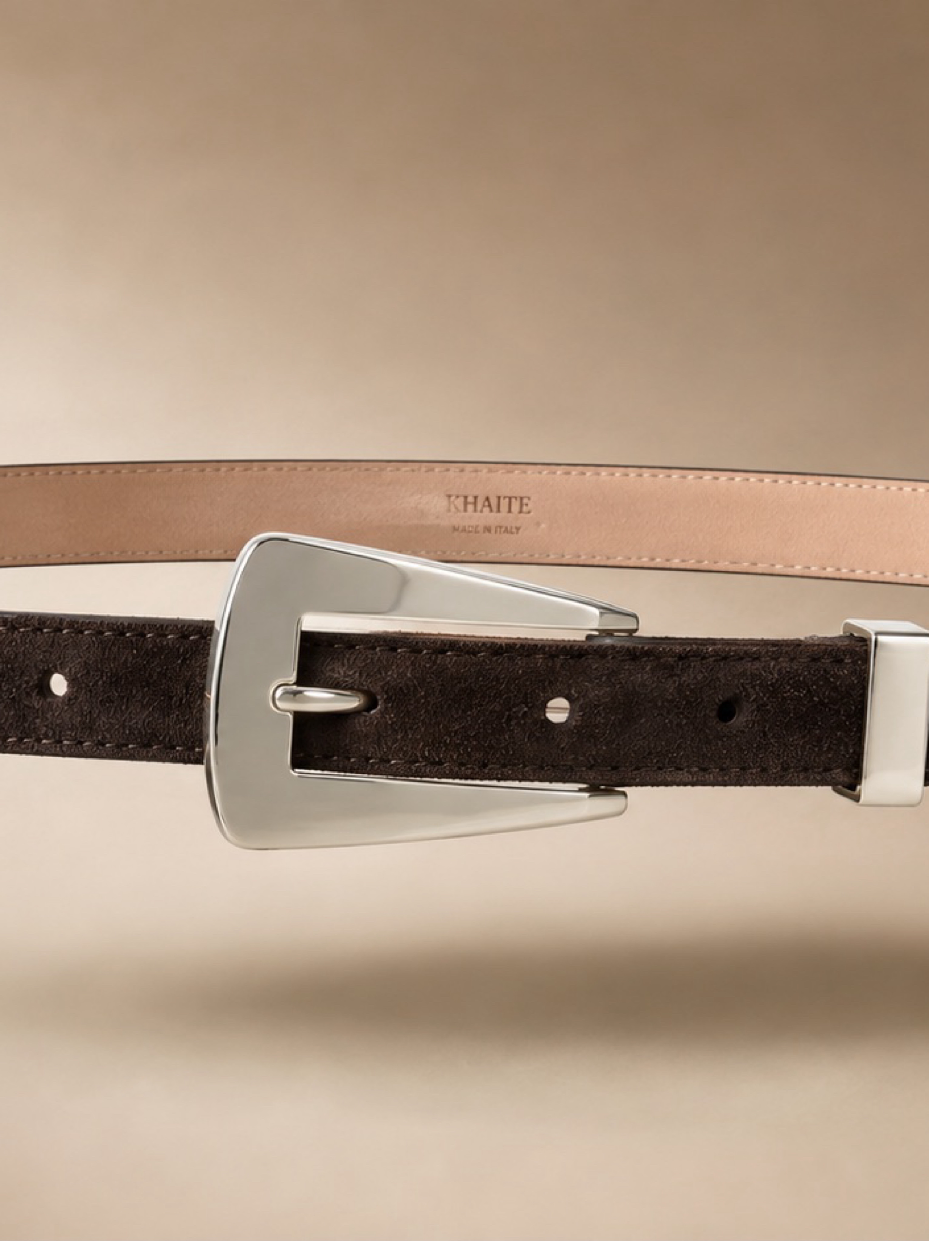 Just Arrived: KHAITE Small Lucca Suede Belt — Dark Brown/Silver