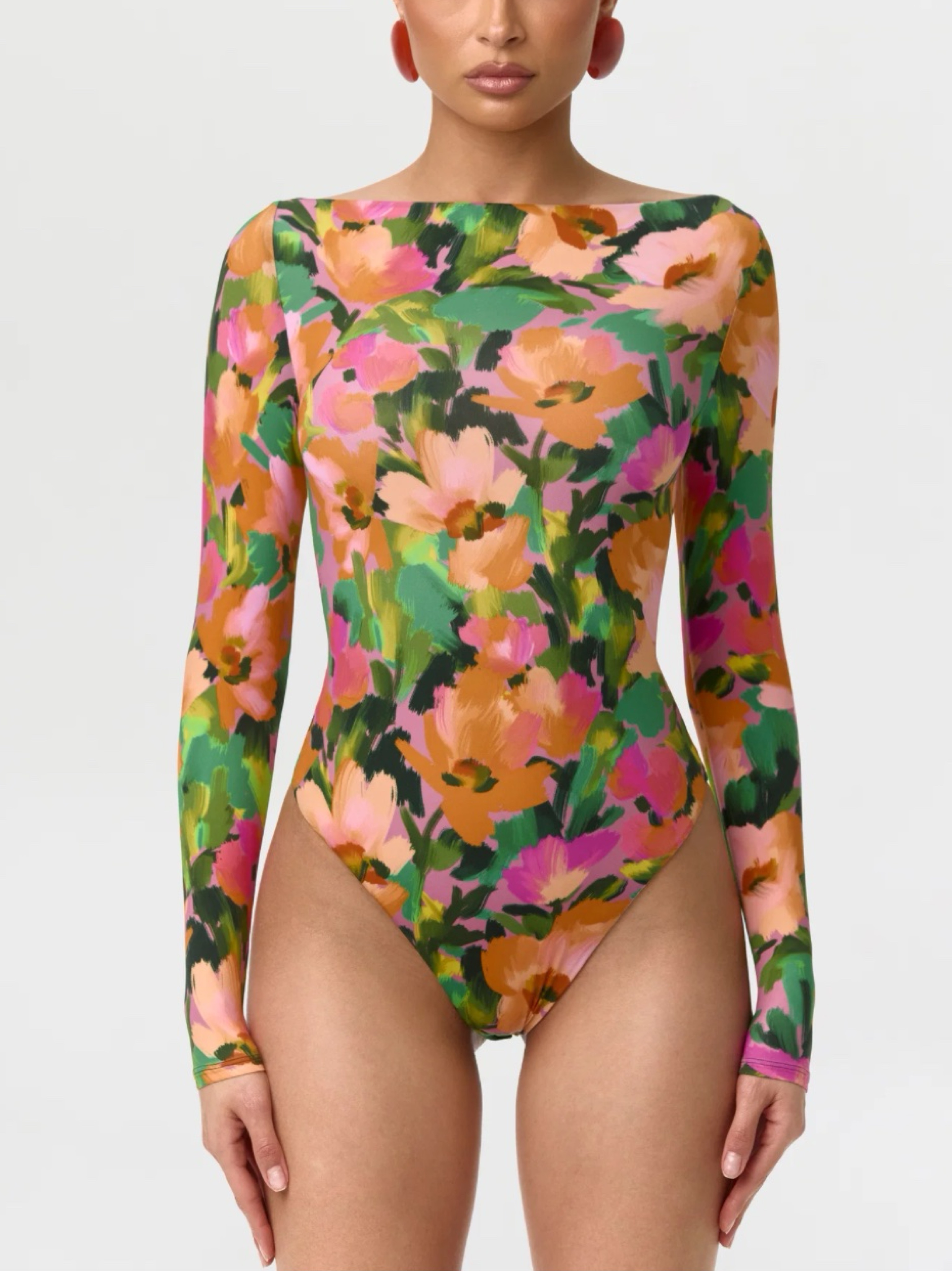 Naked Wardrobe Secret Garden Boatneck Long Sleeve Bodysuit