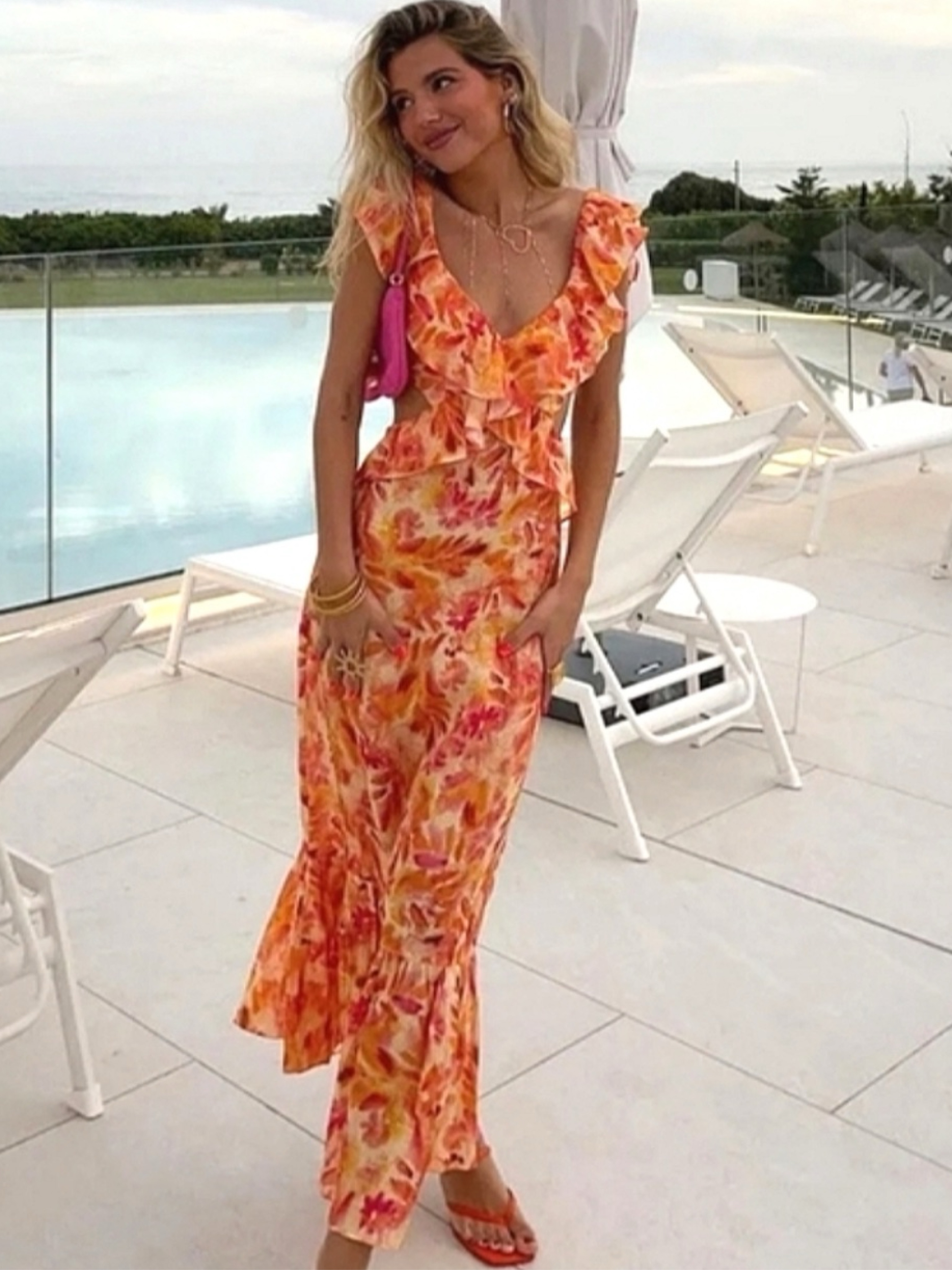 Zara Linen Floral Maxi Dress