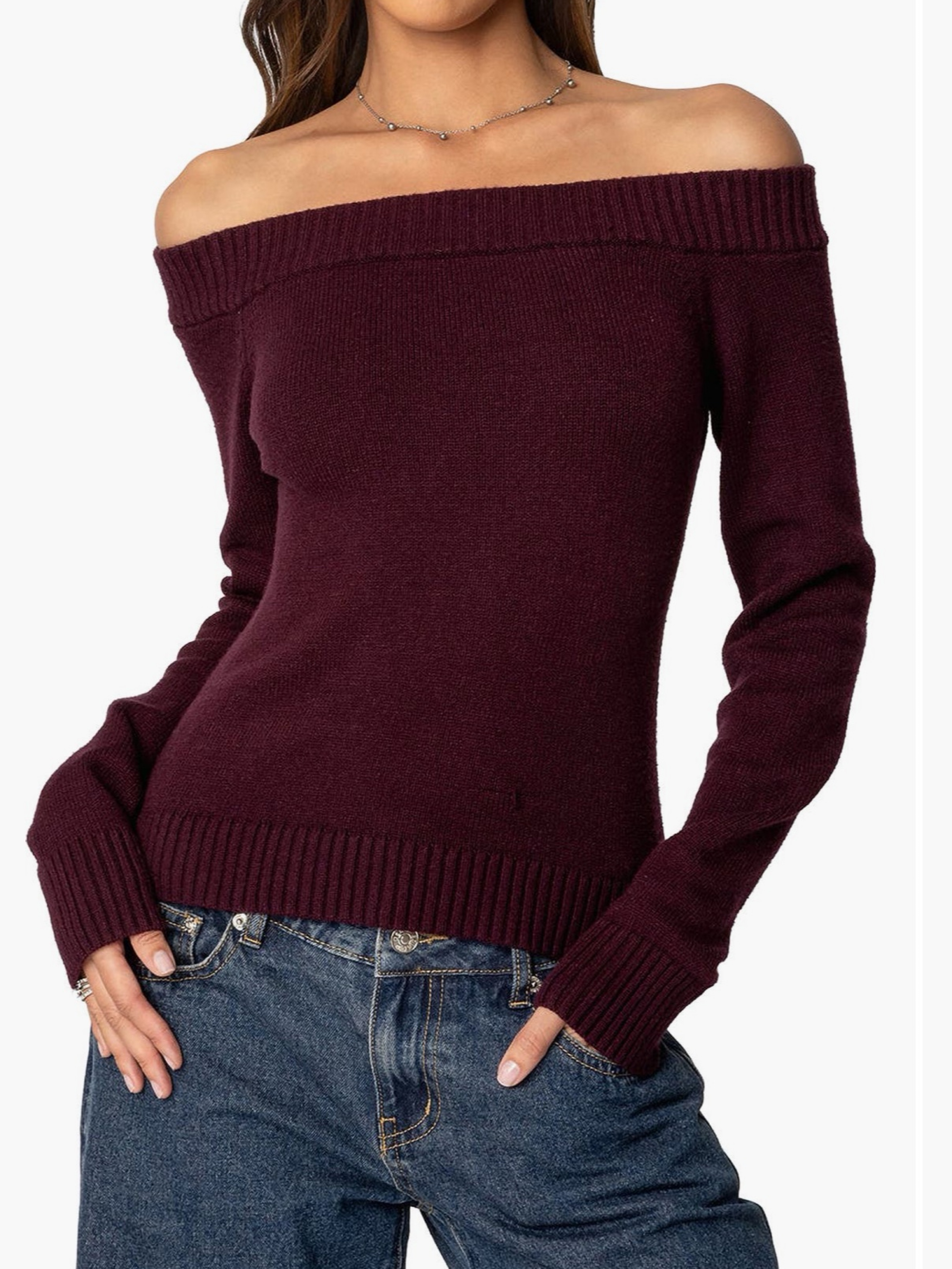 EDIKTED Elona Off Shoulder Long Sleeve Knit Top