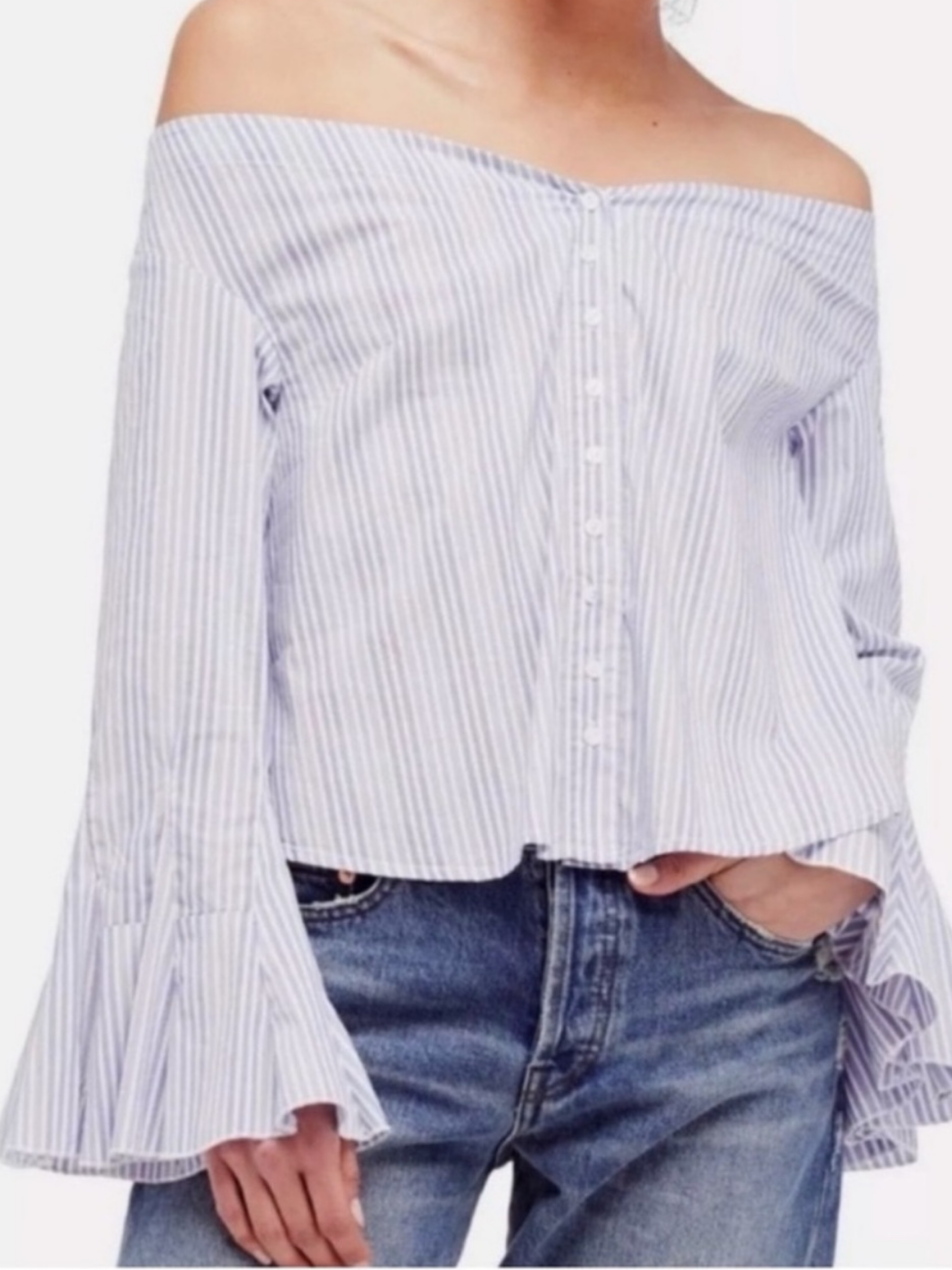 Free People Off Shoulder Button Down Top