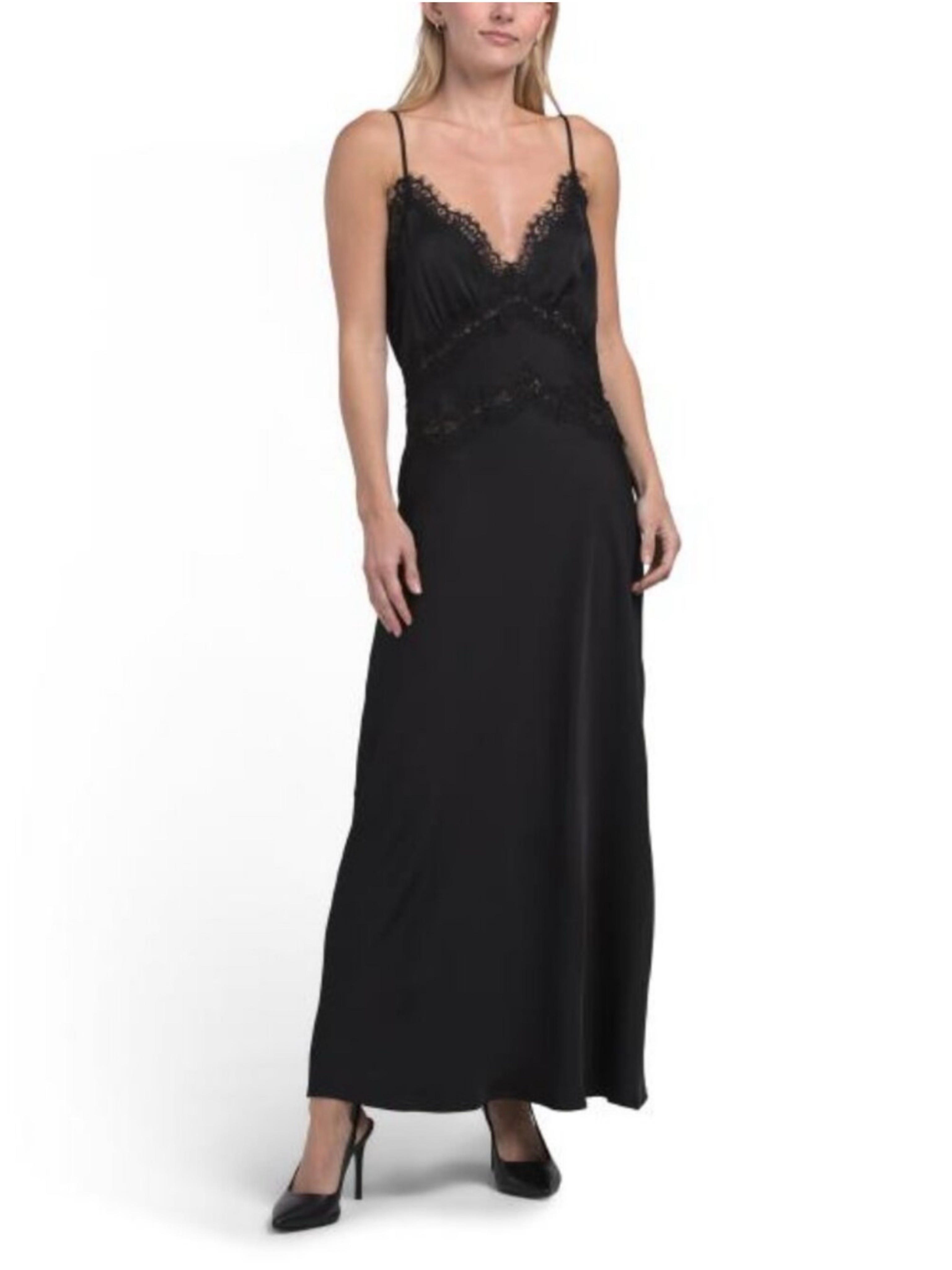 House of Harlow 1960 Black Lace & Satin Maxi Slip Dress