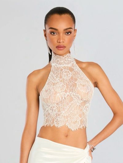 Cream Lace Halter Crop Top by Retrofête | Pickle