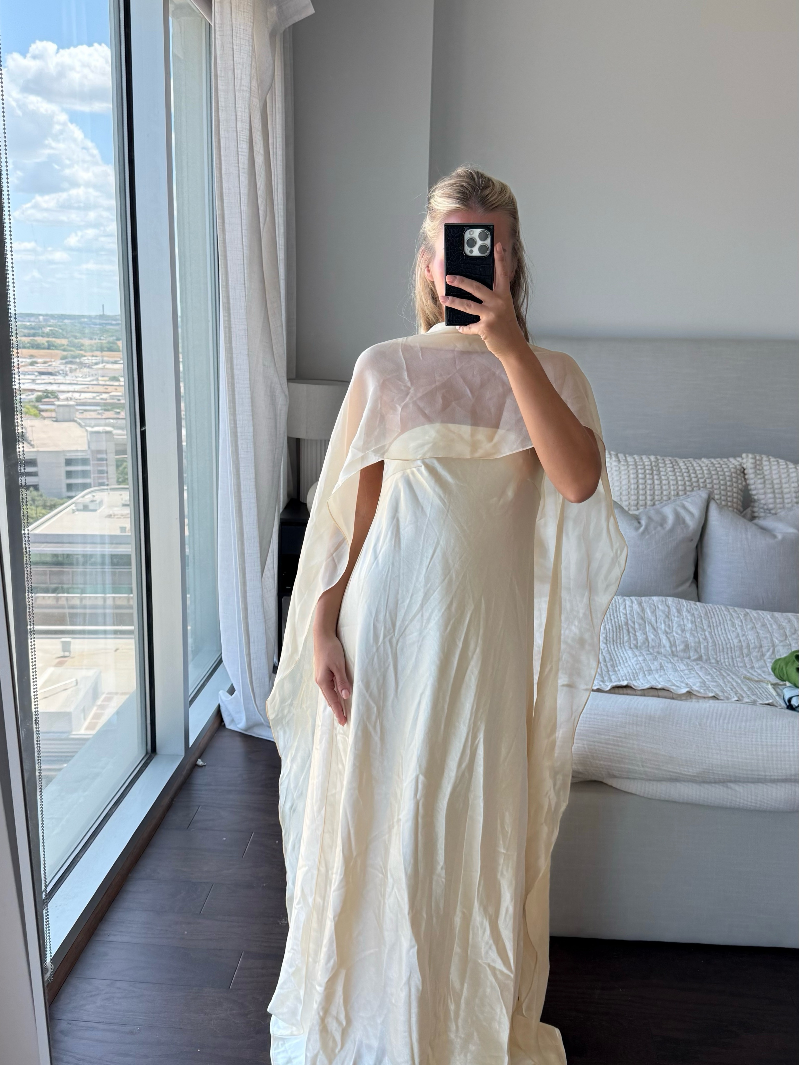Silk tube dress with shawl