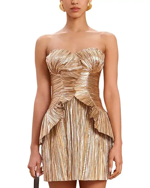 cult gaia gold mini dress Cult Gaia Alonza Knit Mini Dress in Gold