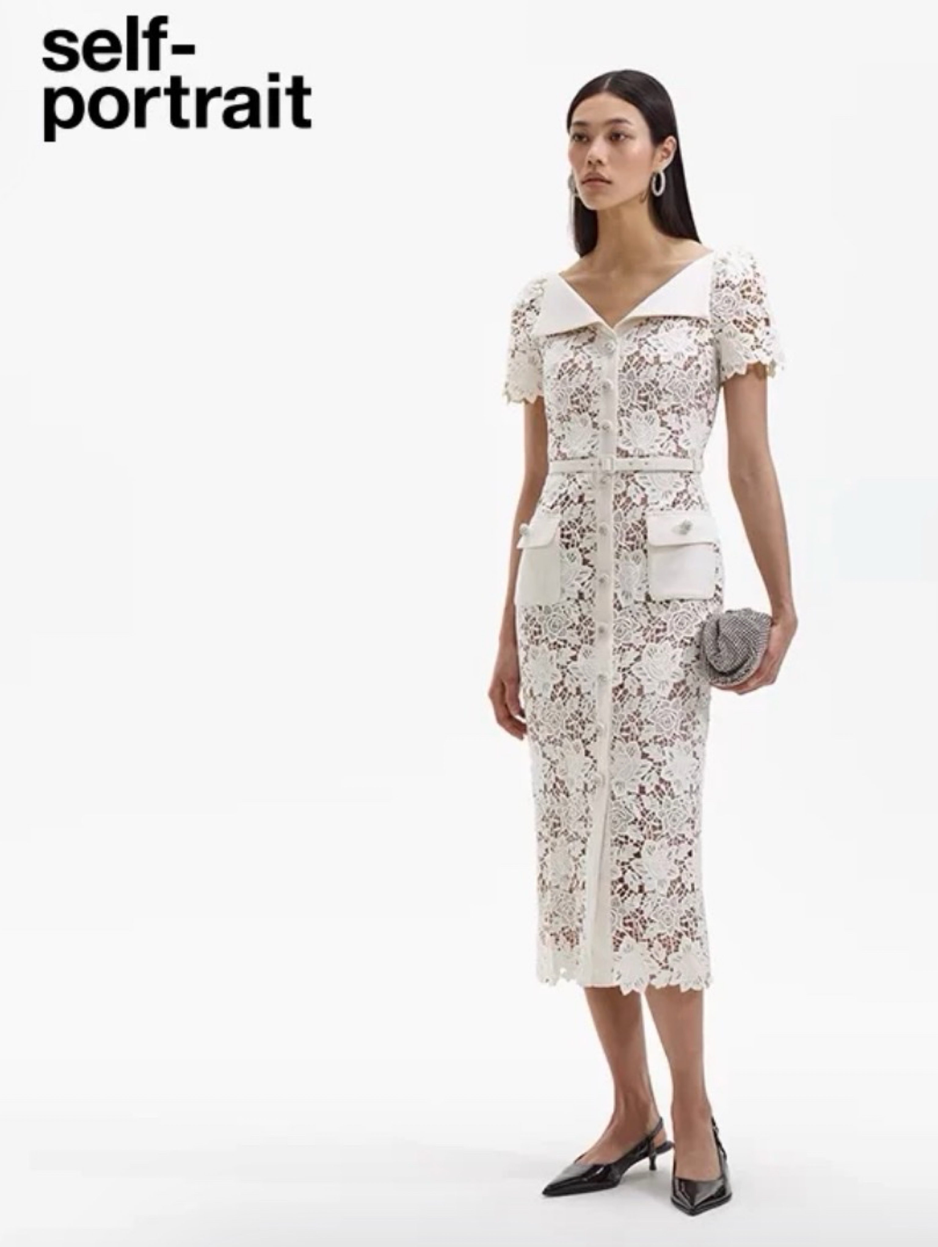 Self- Portrait White Lace Midi Dress