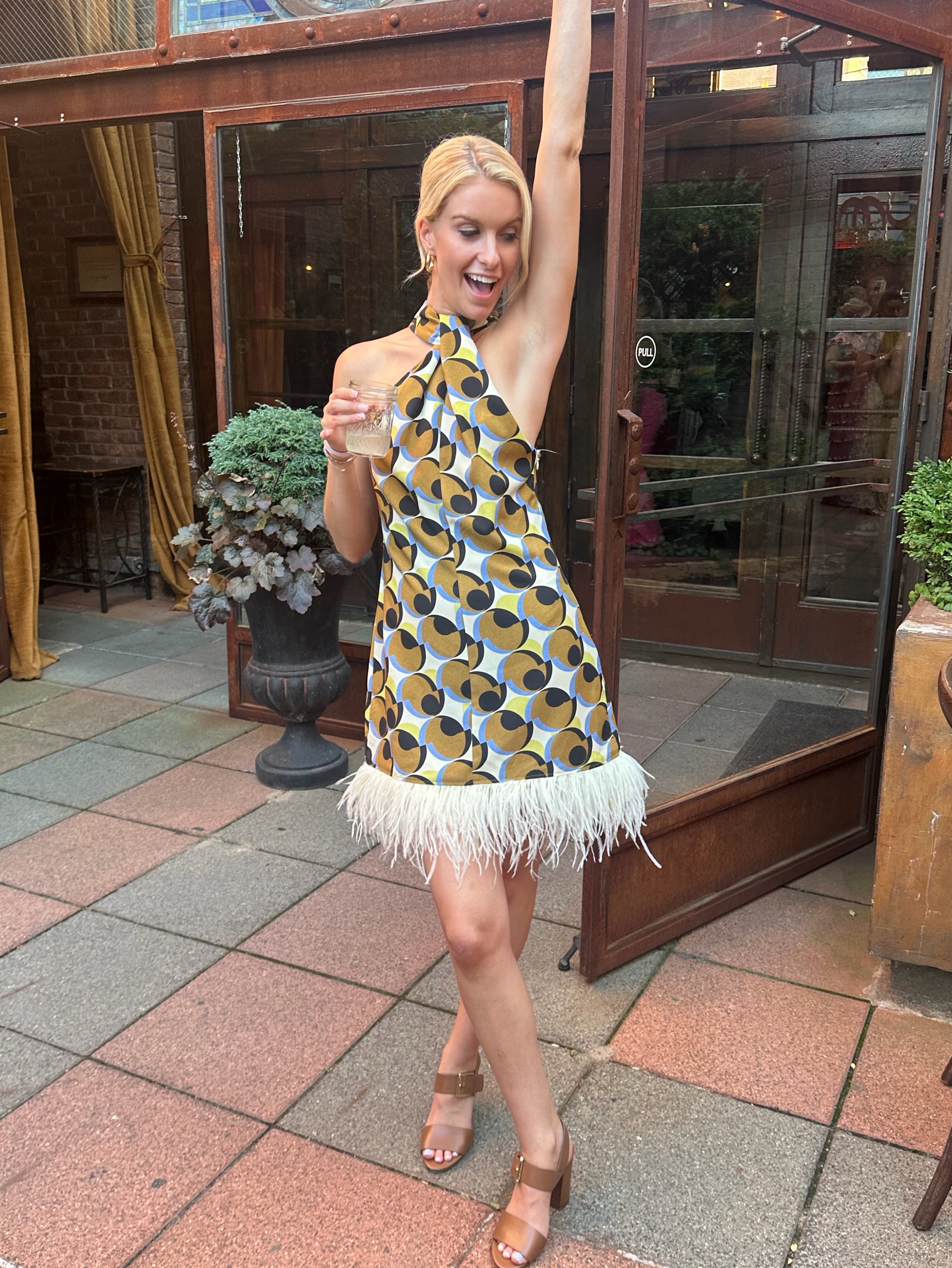 geo print halter dress Yellow Geometric Mini by Zara Halter neck