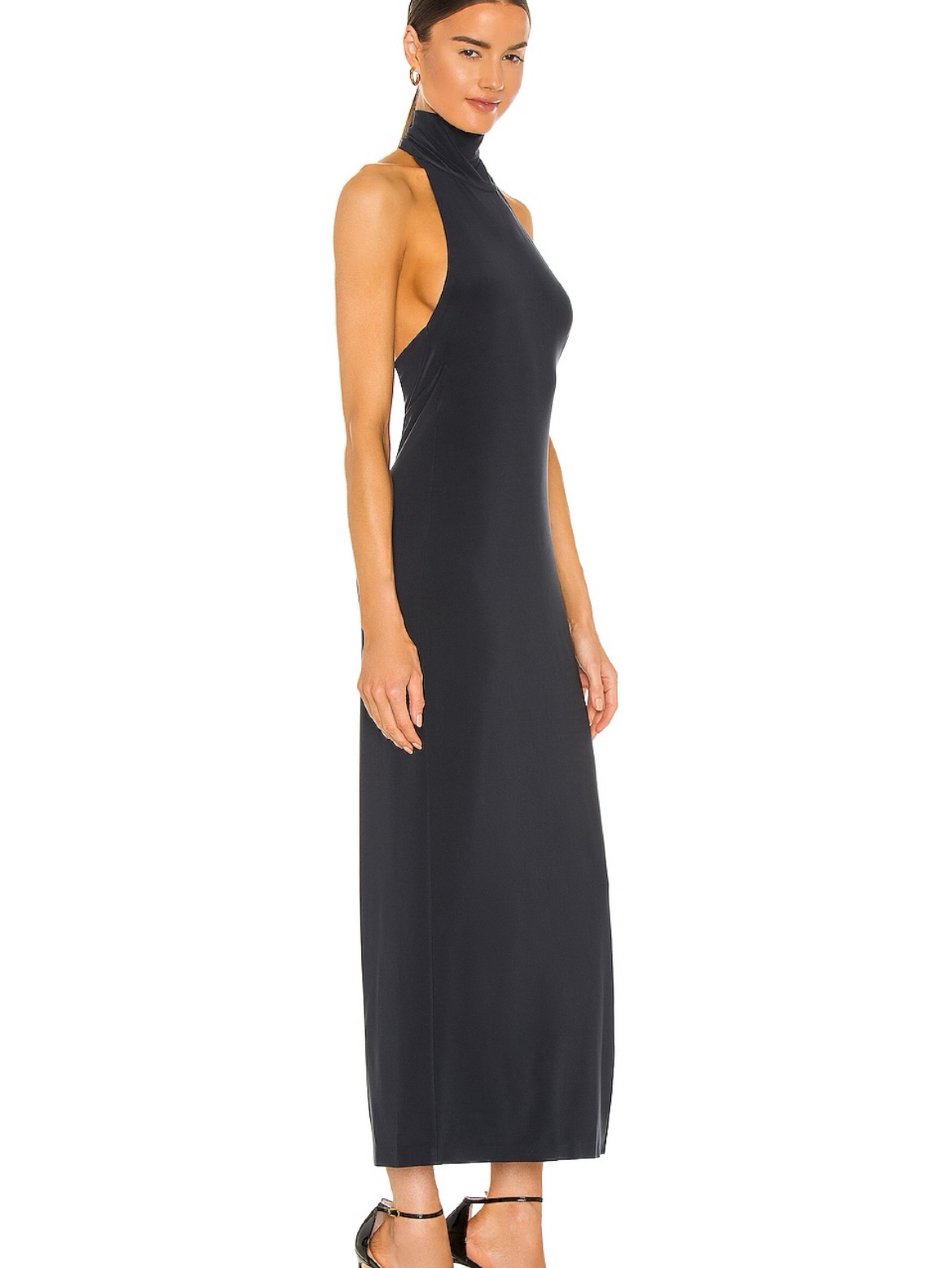 norma kamali black halter dress Norma Kamali Tie Front Halter Gown in Black Suite 201
