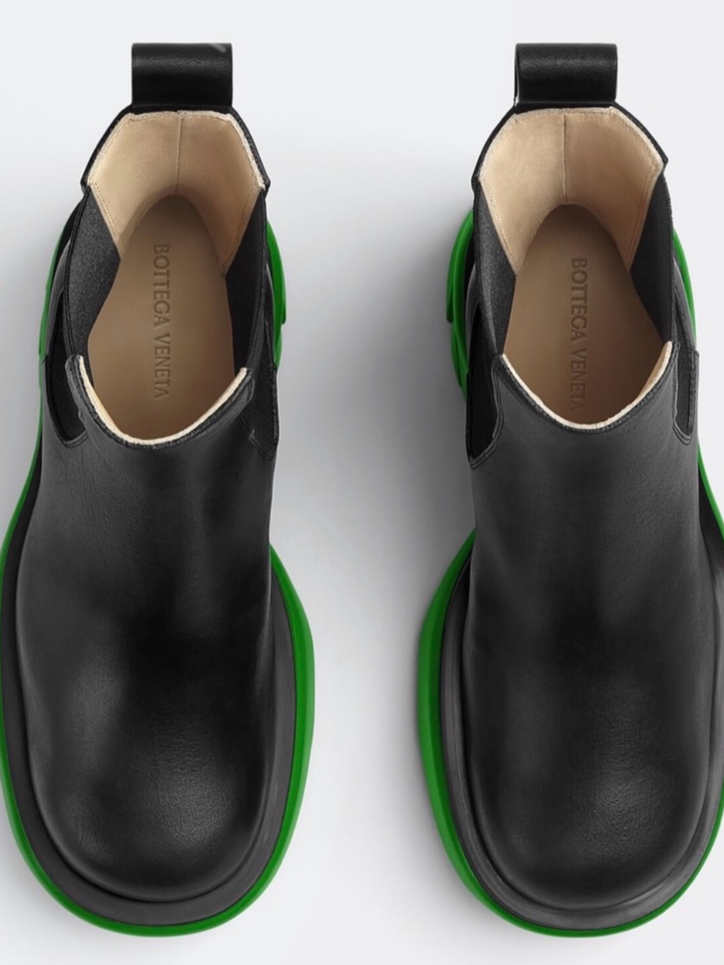 Bottega Veneta Black Leather Green Platform Boots by Bottega