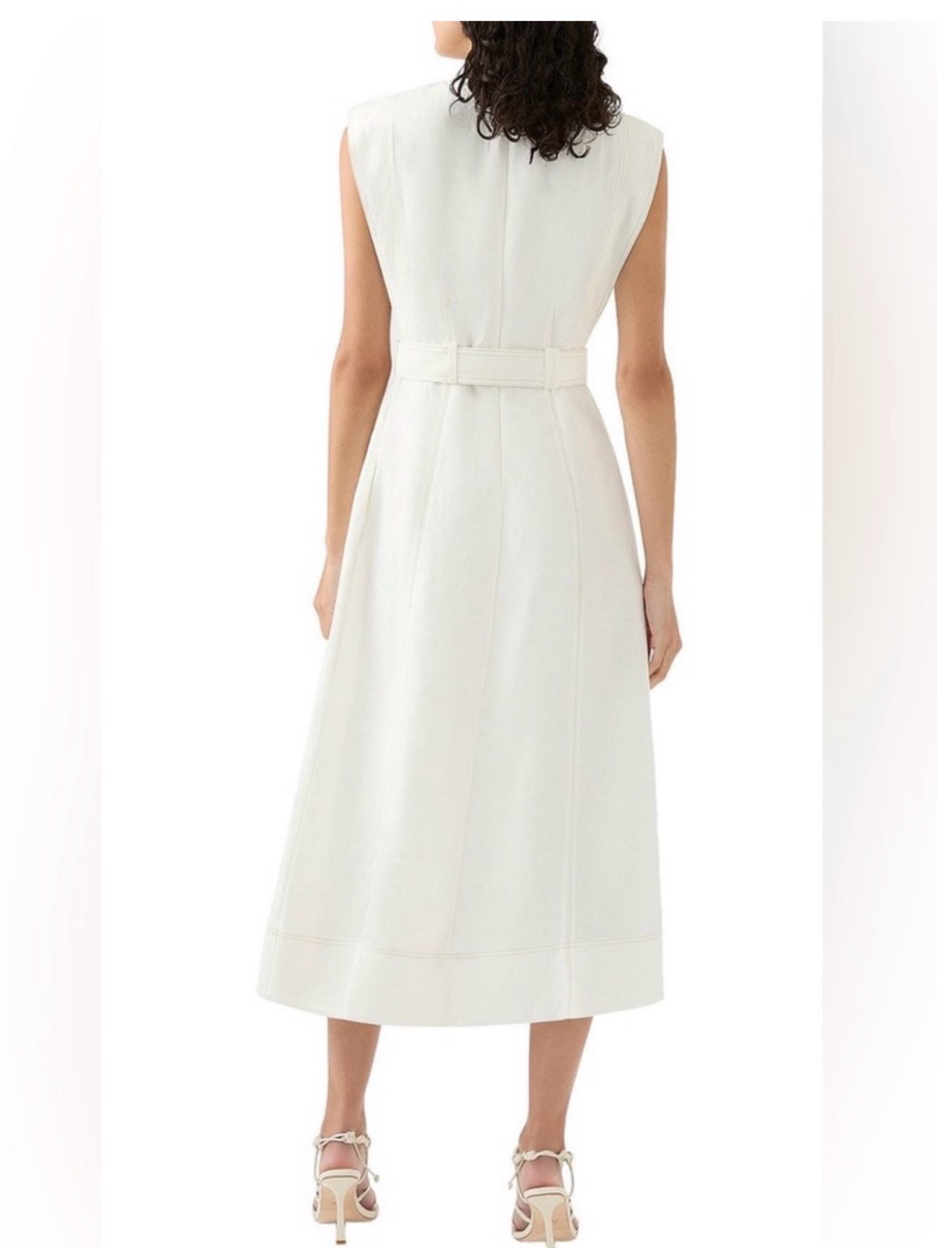 aje white linen dress AJE Mimosa Cut Out Midi Dress In Colour Ivory Size 4