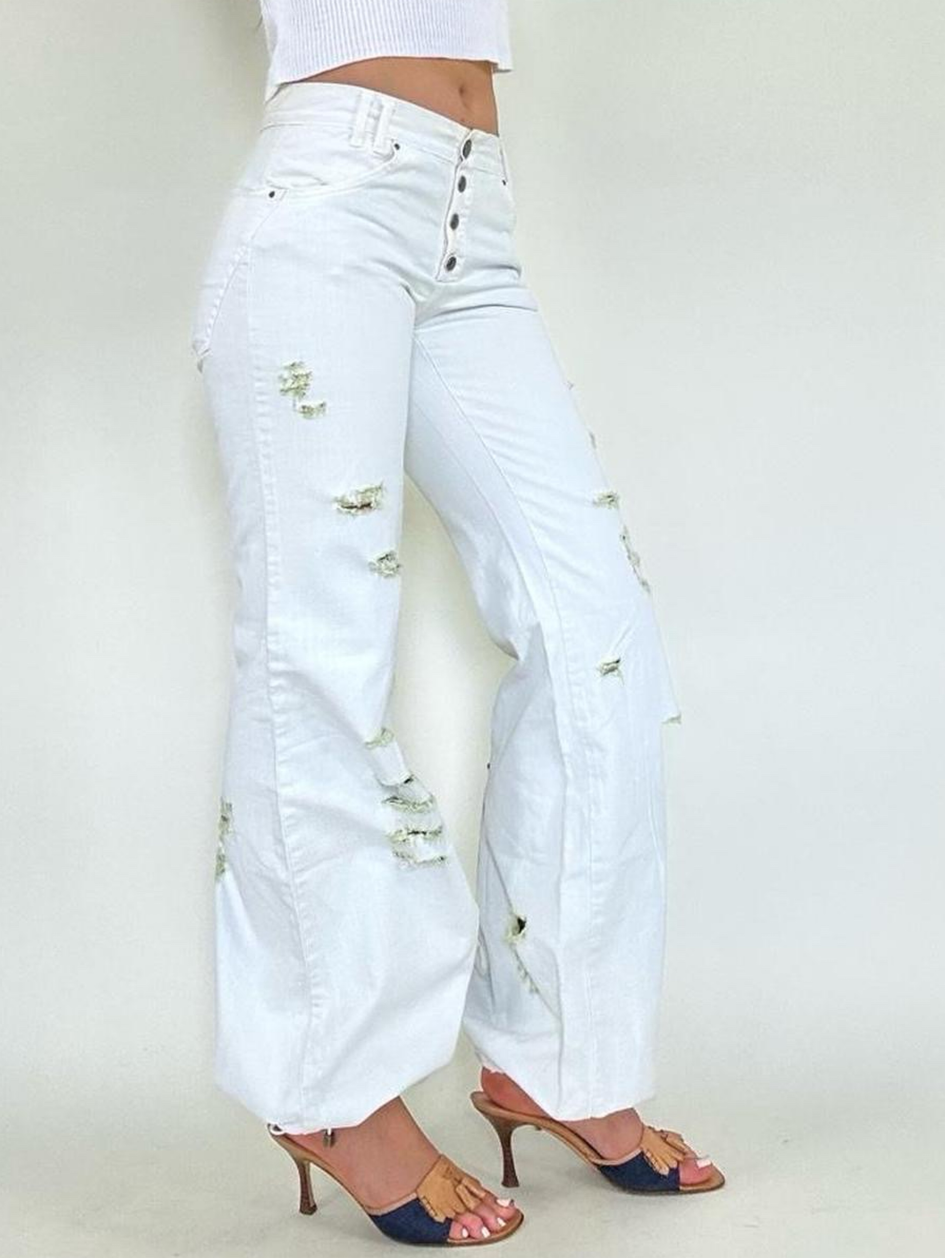Vintage Cavalli White Distressed Ballon Denim Pants