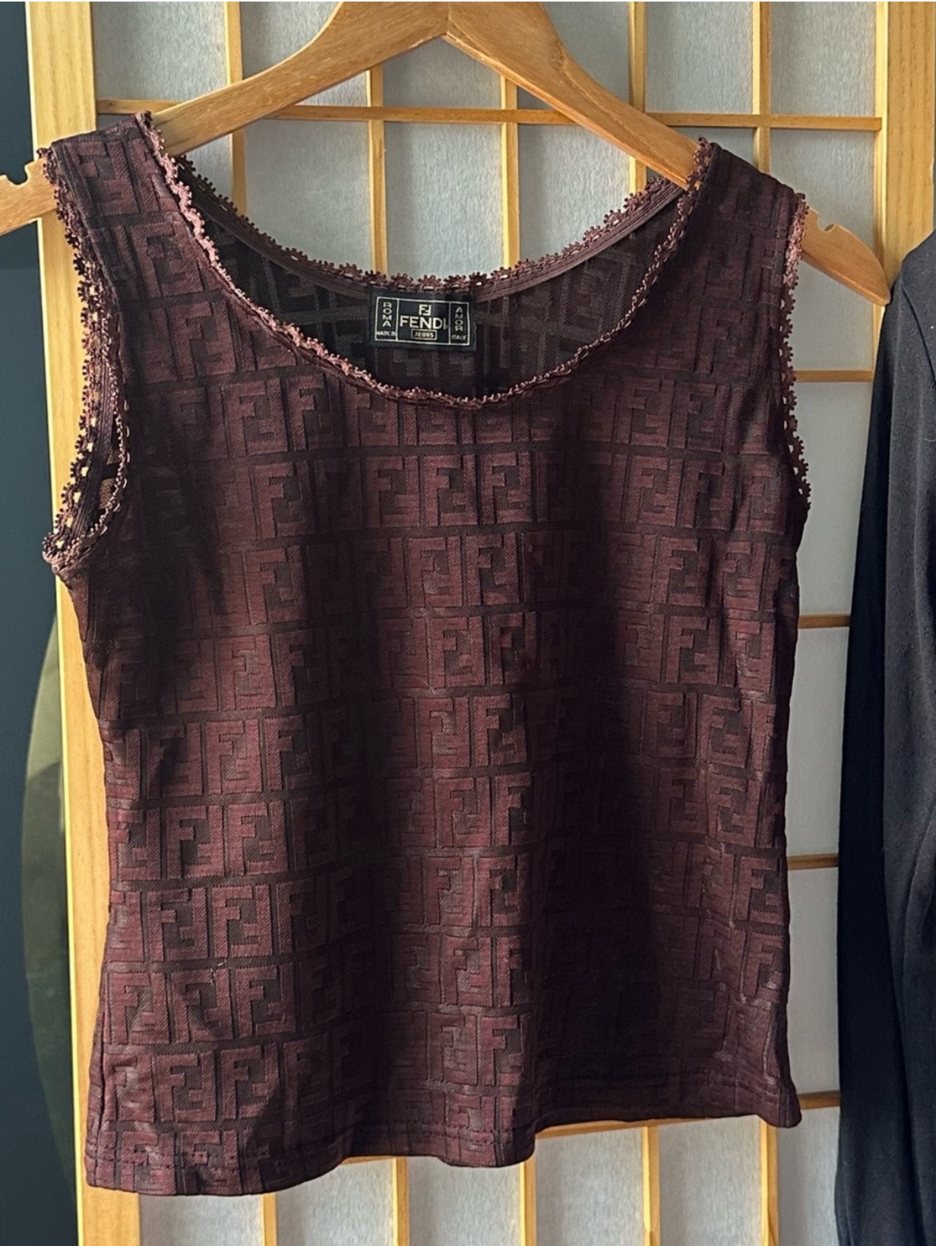 Vintage Fendi Brown Zucca Monogram Logo Mesh Tank