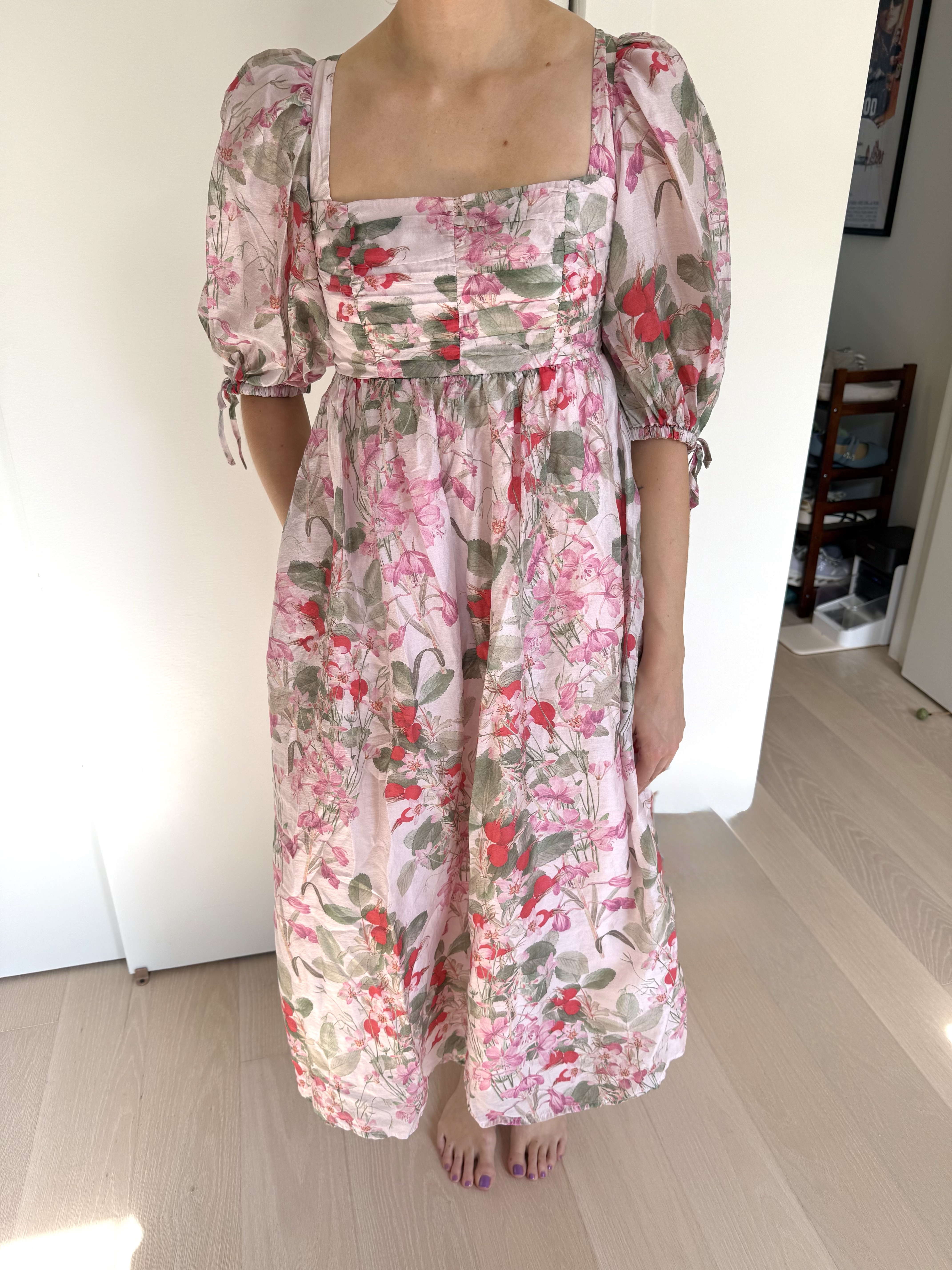 and other stories pink floral dress Flounced Mini Dress - Beige/Pink Floral