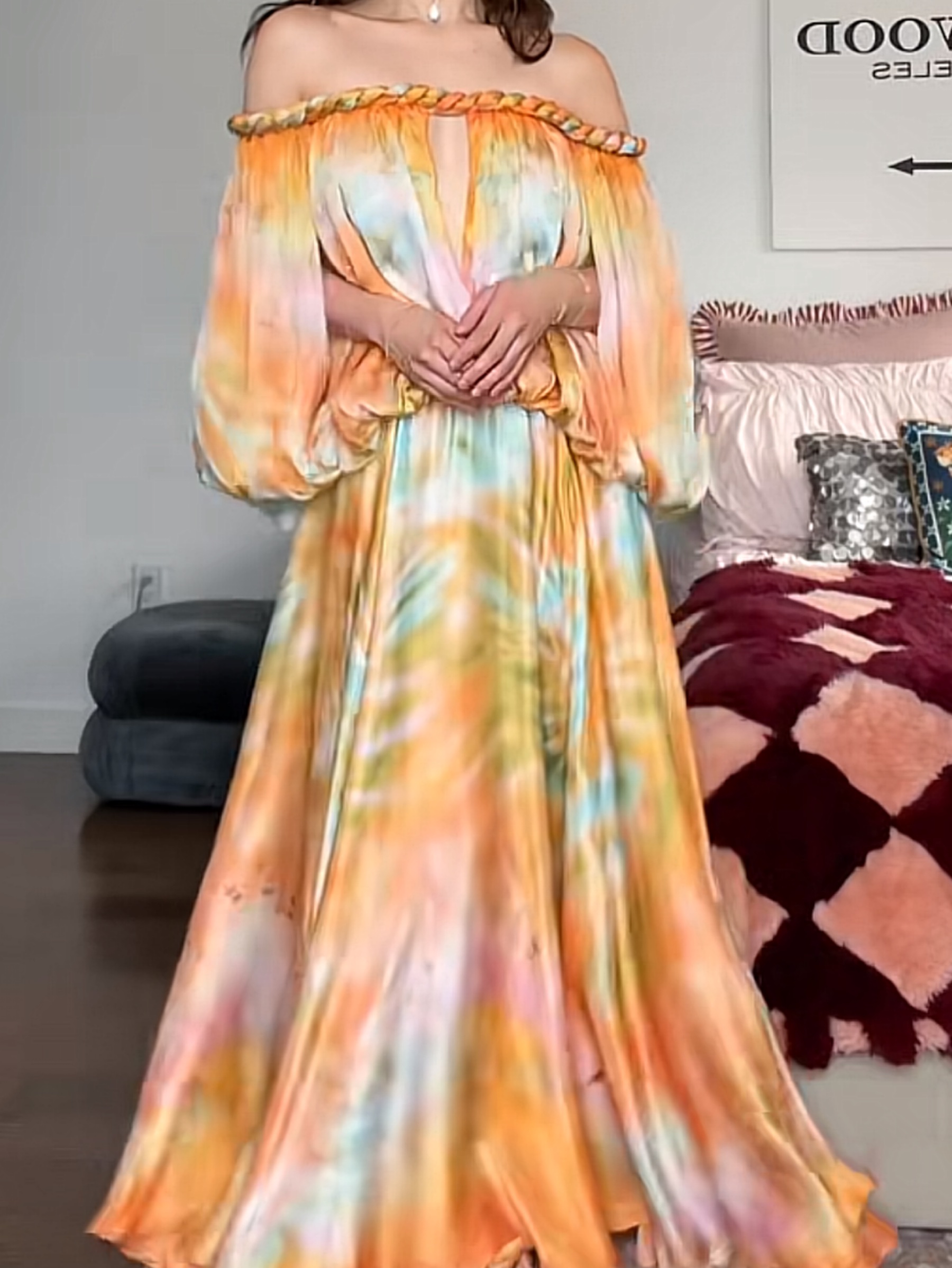 Zimmermann Luna Twist Billow Shoulder Silk Printed Chiffon Gown by ZIMMERMANN