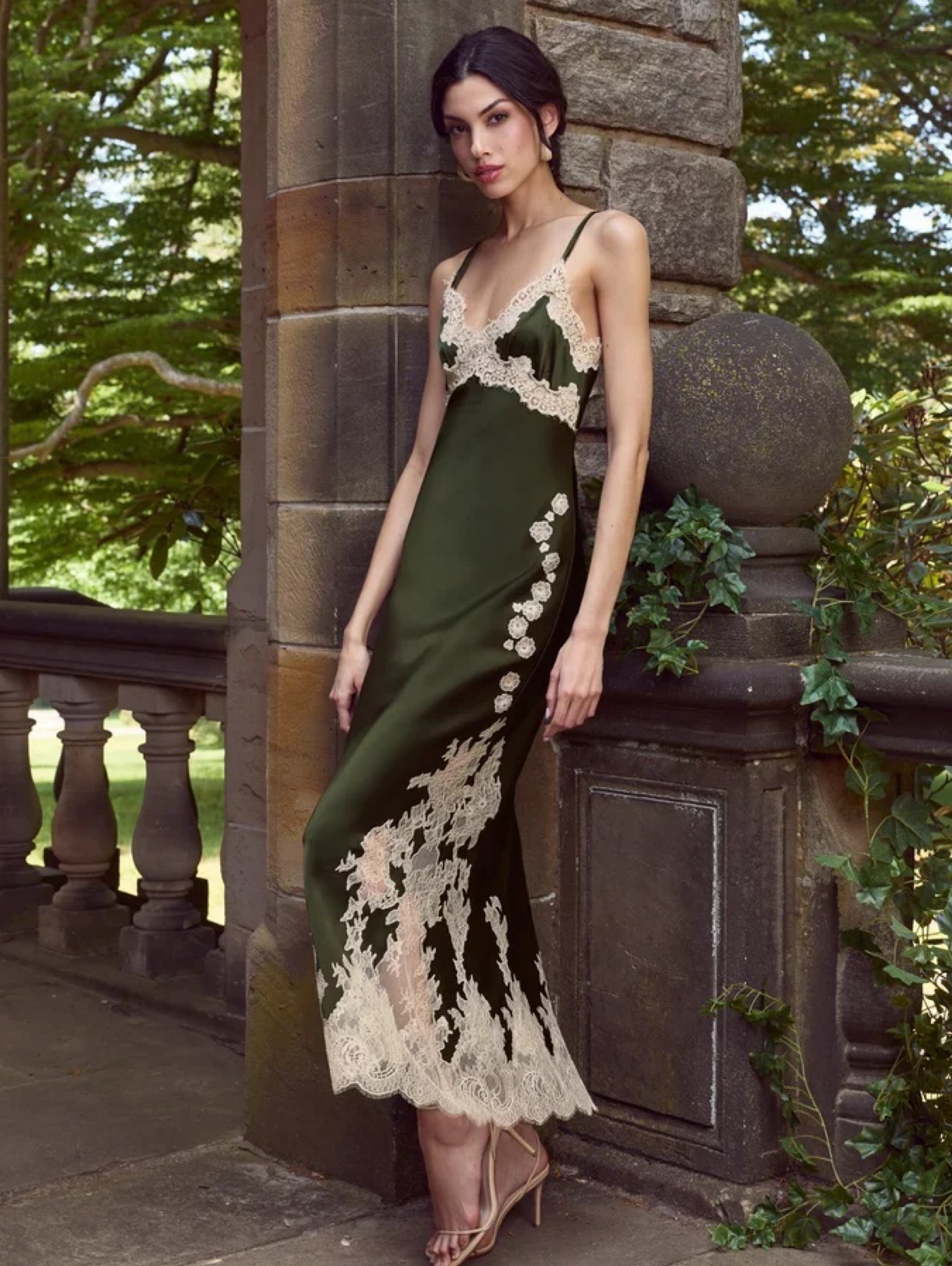 alice and olivia olive green dress 🫒 + Julietta Lace Trim Slip by Alice & Olivia prints set alice +