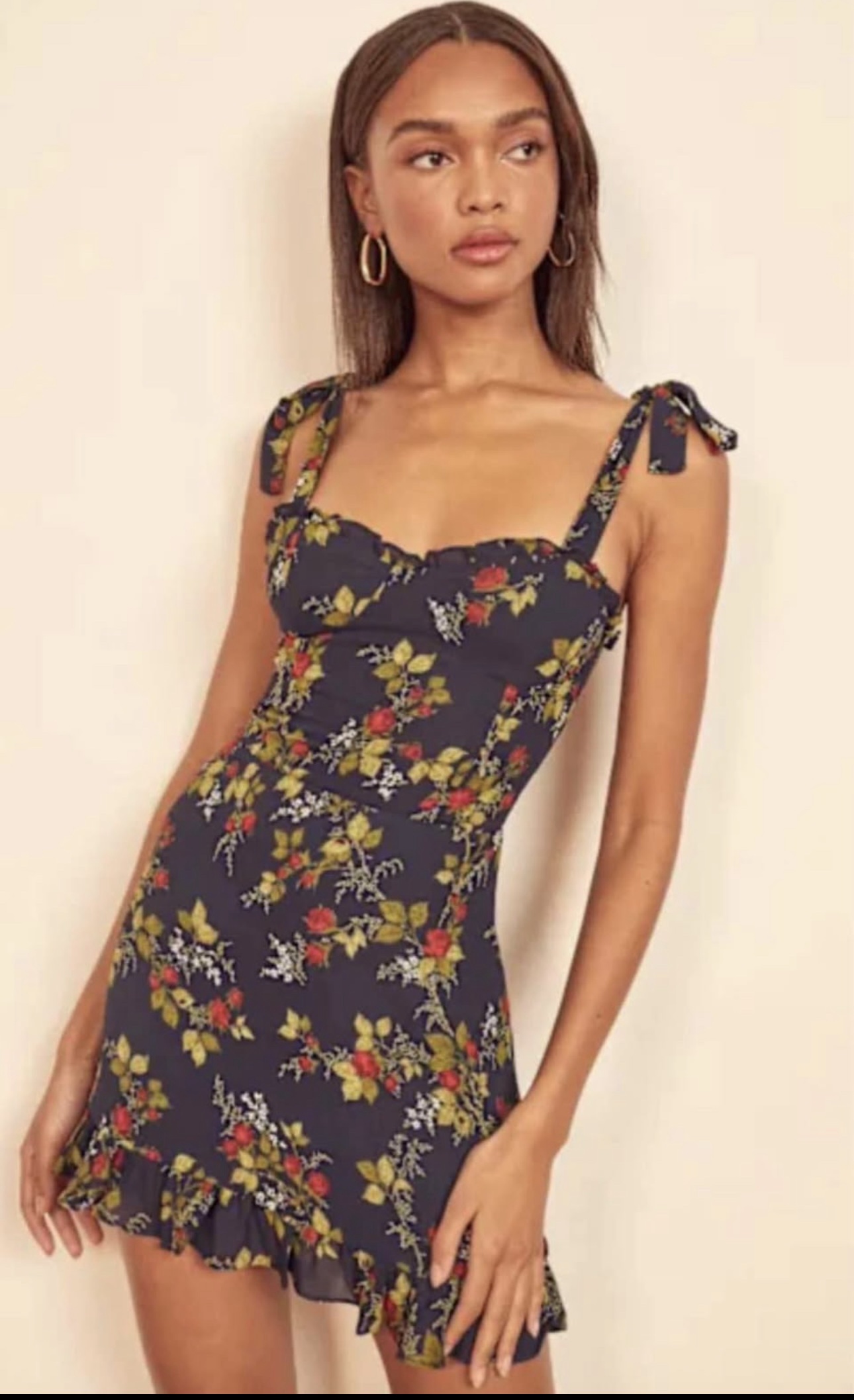Reformation Christine Navy Floral Mini Dress