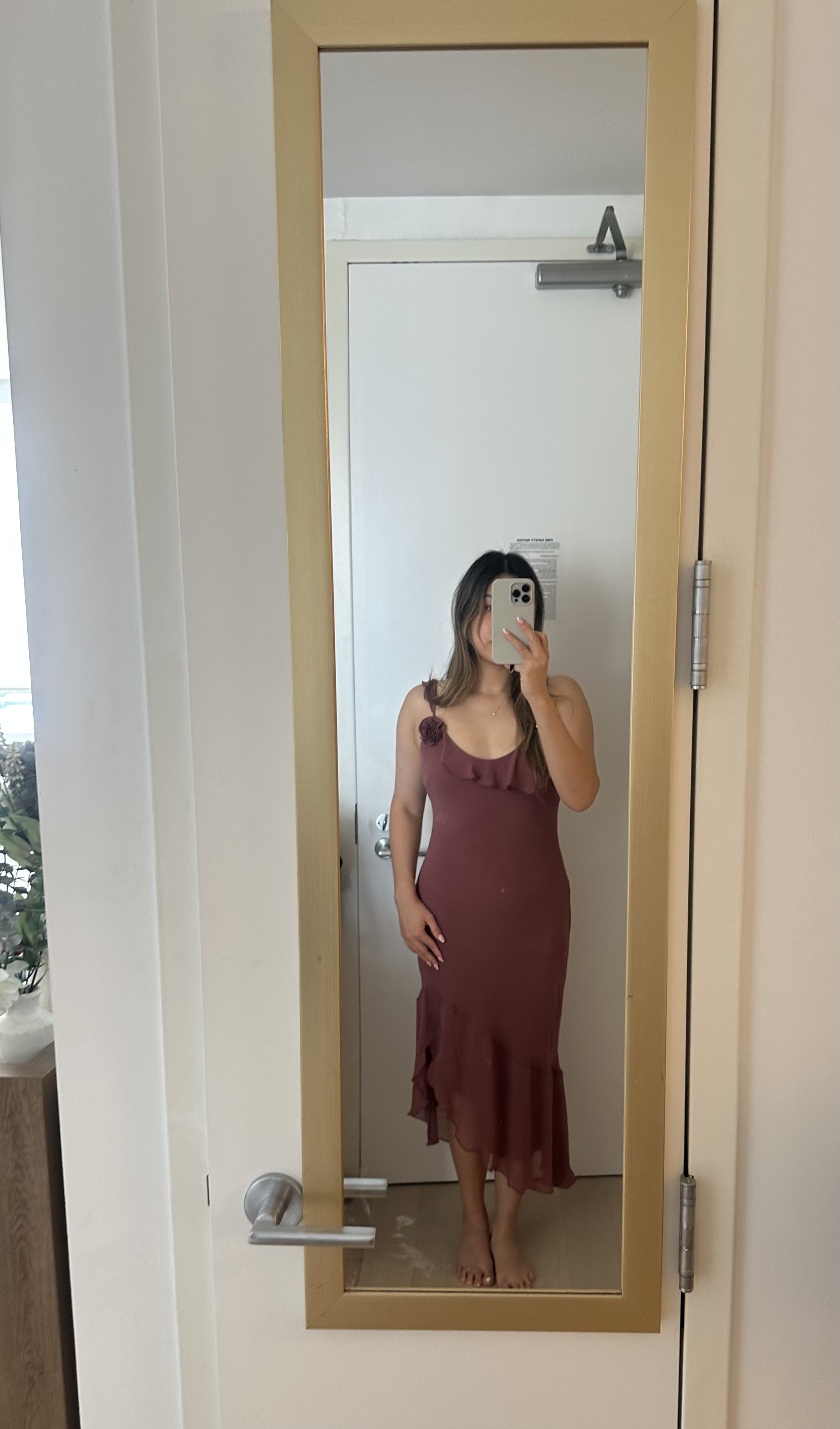 Aritzia Wilfred Burgundy Chiffon Midi Dress