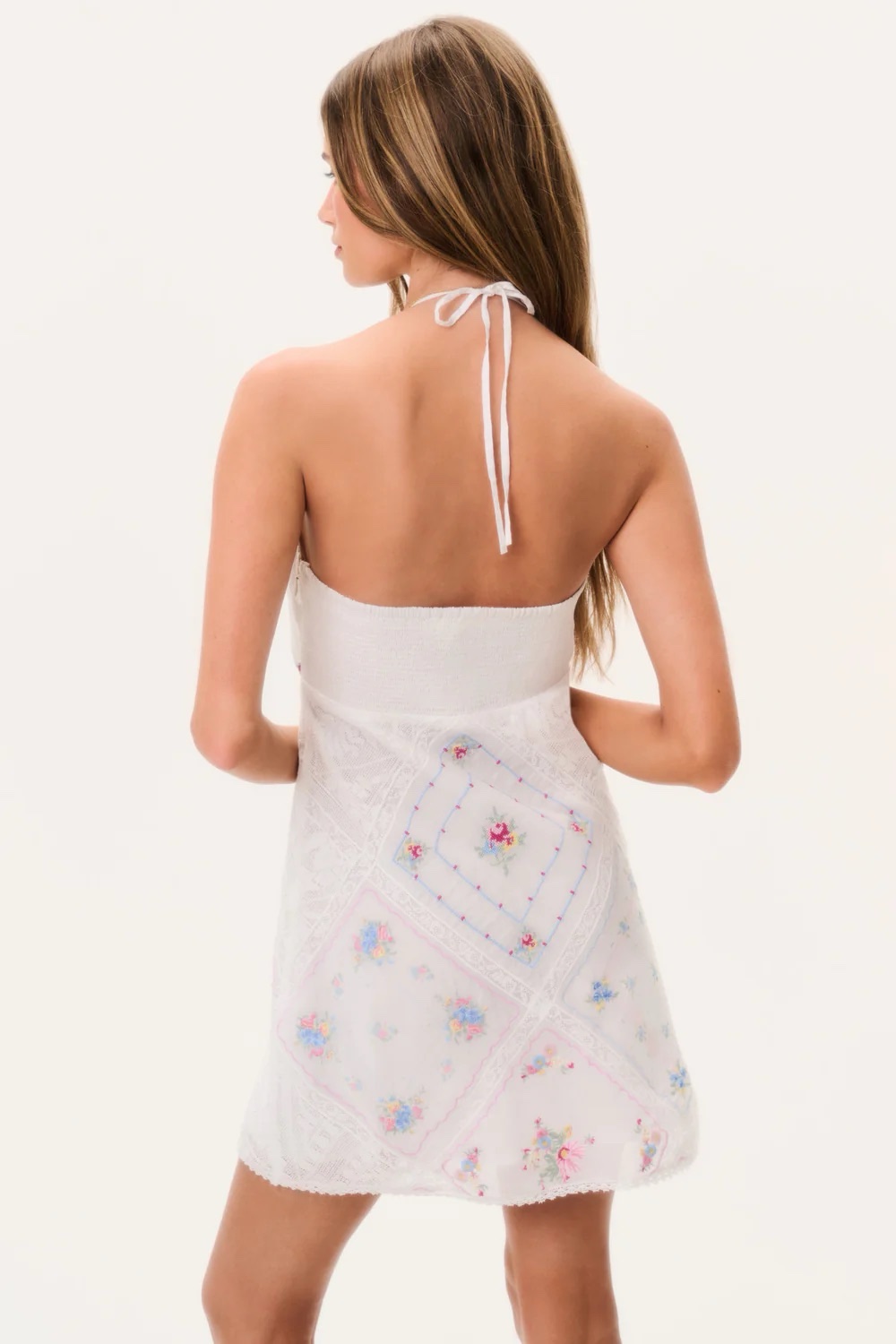 White Floral Embroidered Cotton Mini Dress by LoveShackFancy - Pickle