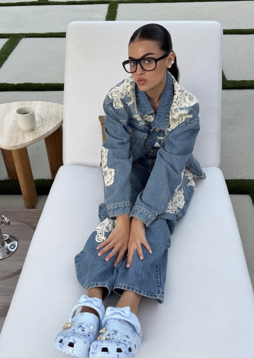 Cropped jean jacket With Lace Applique by LoveShackFancy - Pickle