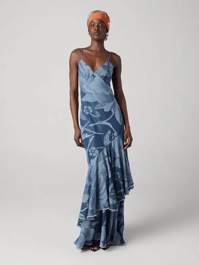 Diane Von Furstenberg Women's Blue Luisa Asymmetrical Ruffle Maxi Dress by Diane von Furstenberg