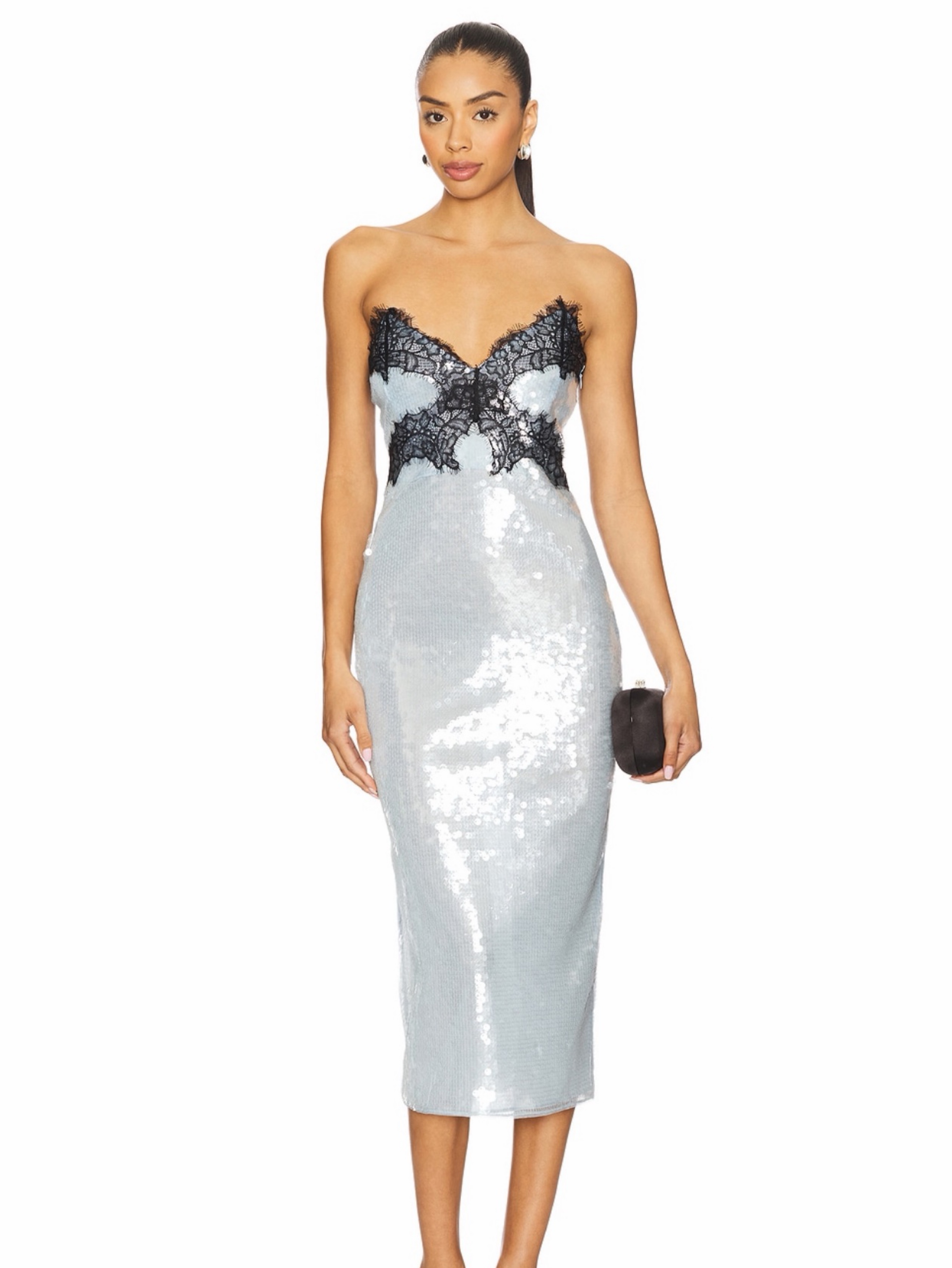 silver lace midi dress One-shoulder Elegant Midi Dress in lace and sheer tulle Antonio Marras