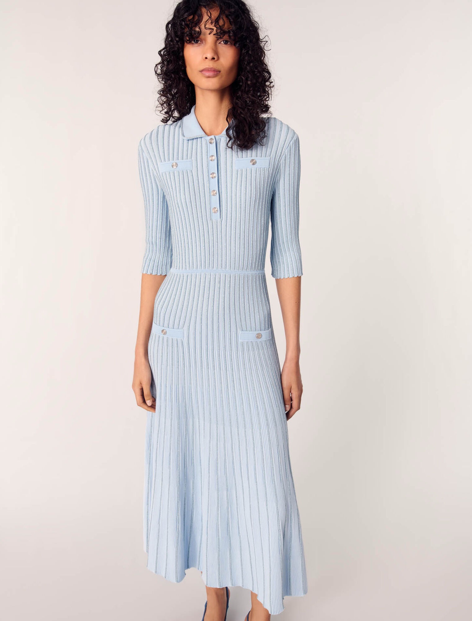 Maje Light Blue Ribbed Knit Midi Dress by Maje - Pickle Maje Light Blue Ribbed Knit Midi Dress by Maje - Pickle