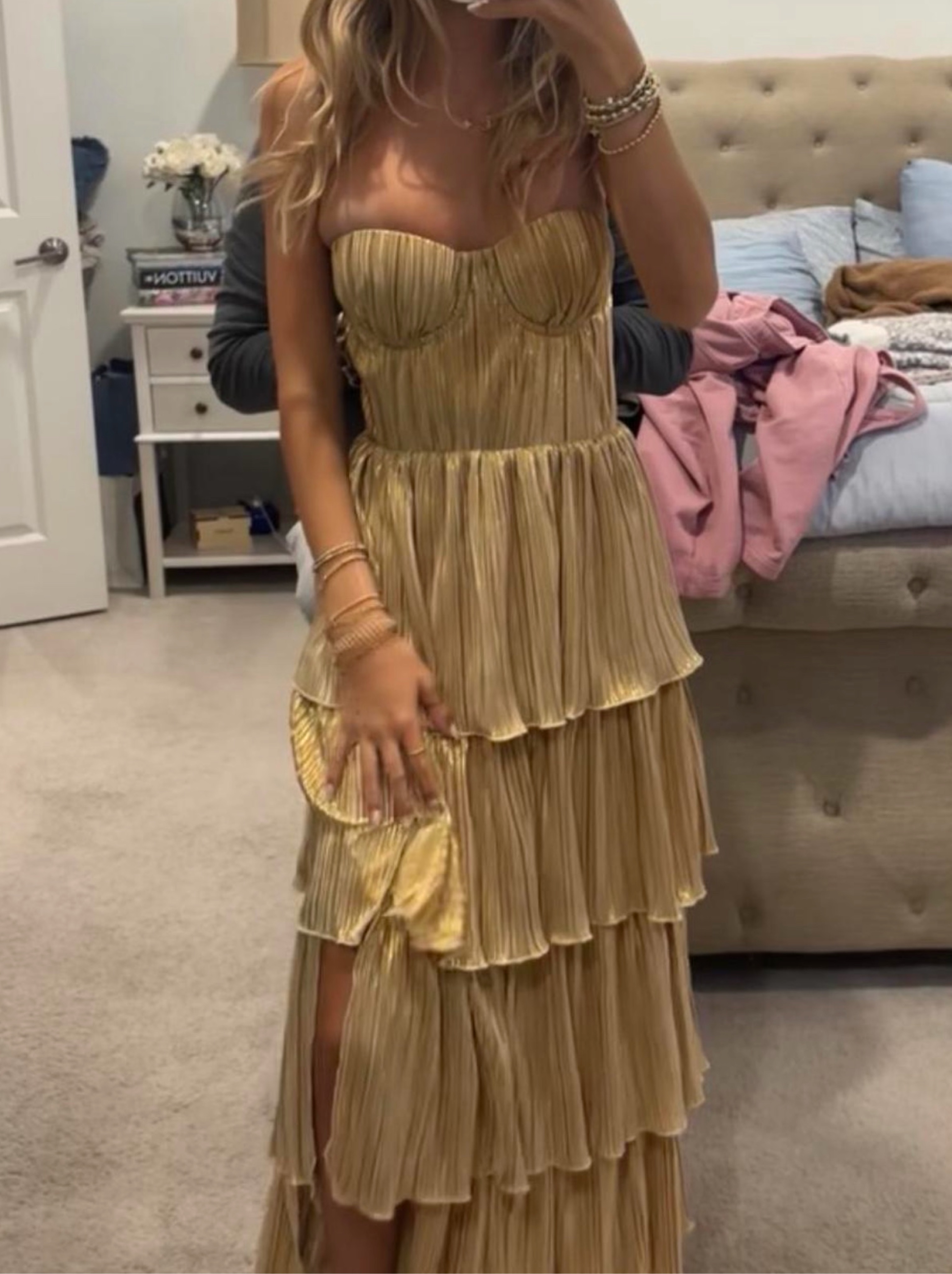 lovers and friends gold dress Mya Gown Lovers And Friends Gold