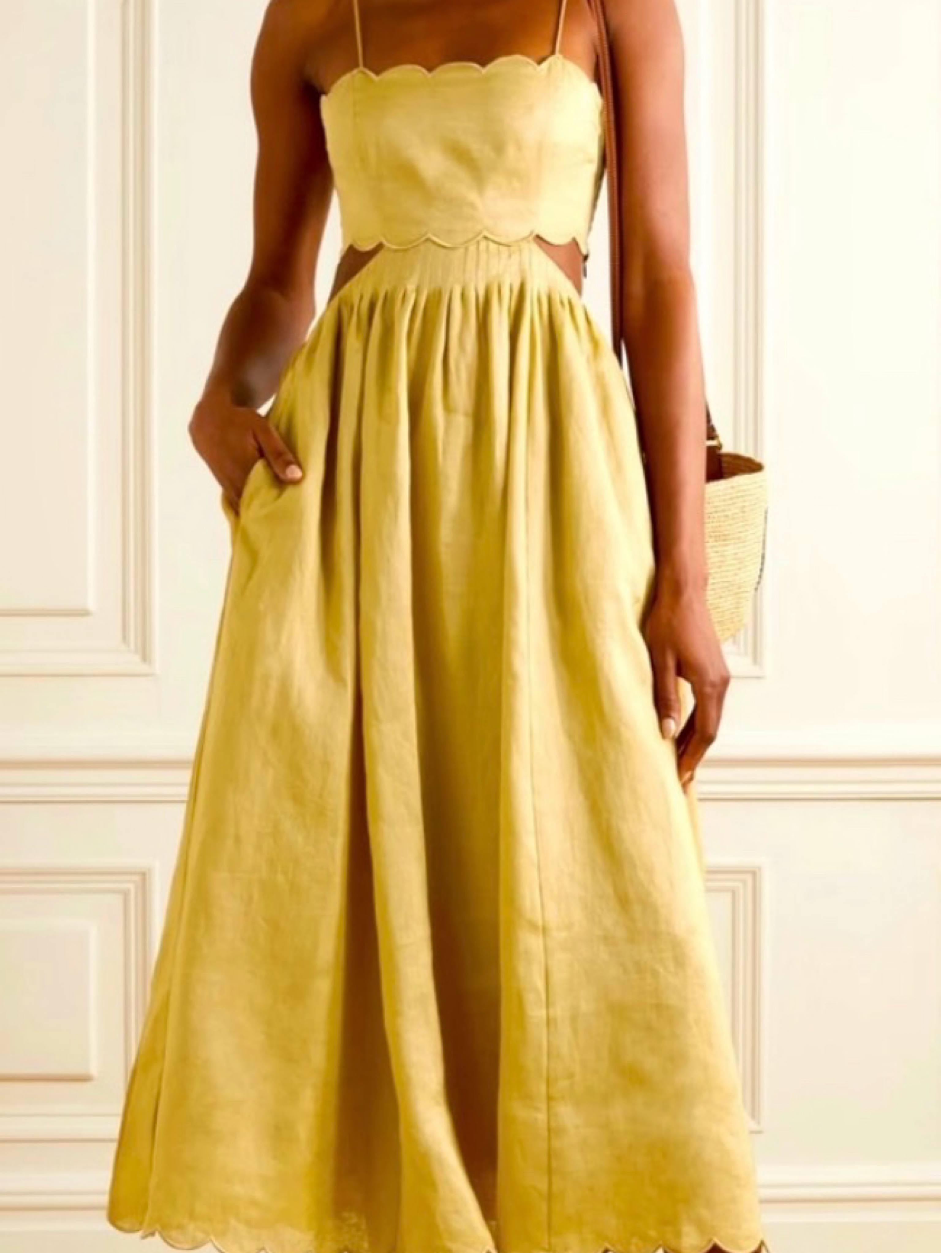 zimmermann cutout linen midi dress ZIMMERMANN Halliday Cutout Scalloped Floral-print Linen Midi Dress