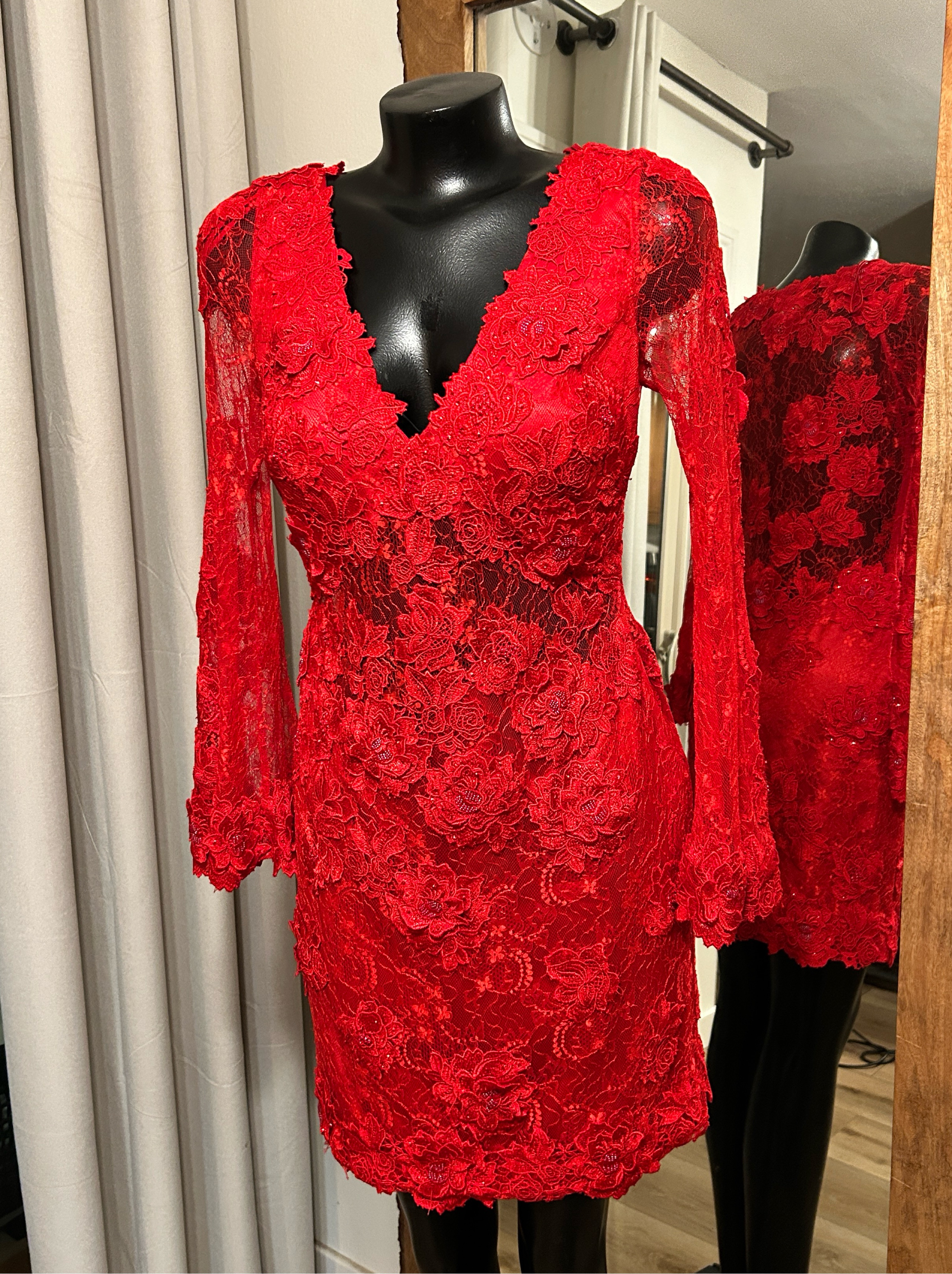 Jovani Red Lace Midi Dress MSRP $528 Size 6