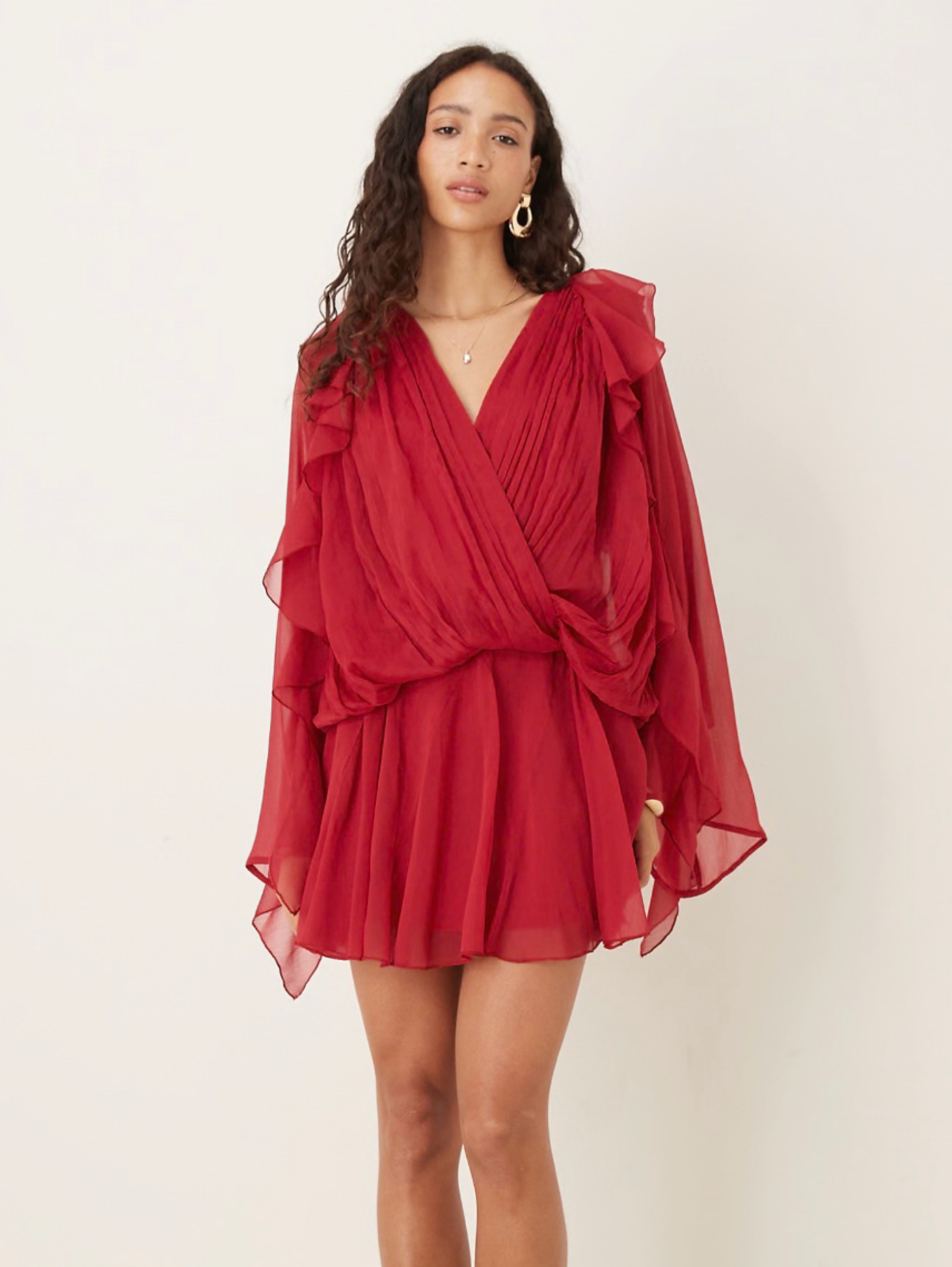 ASOS Red Chiffon Ruffle Mini Dress