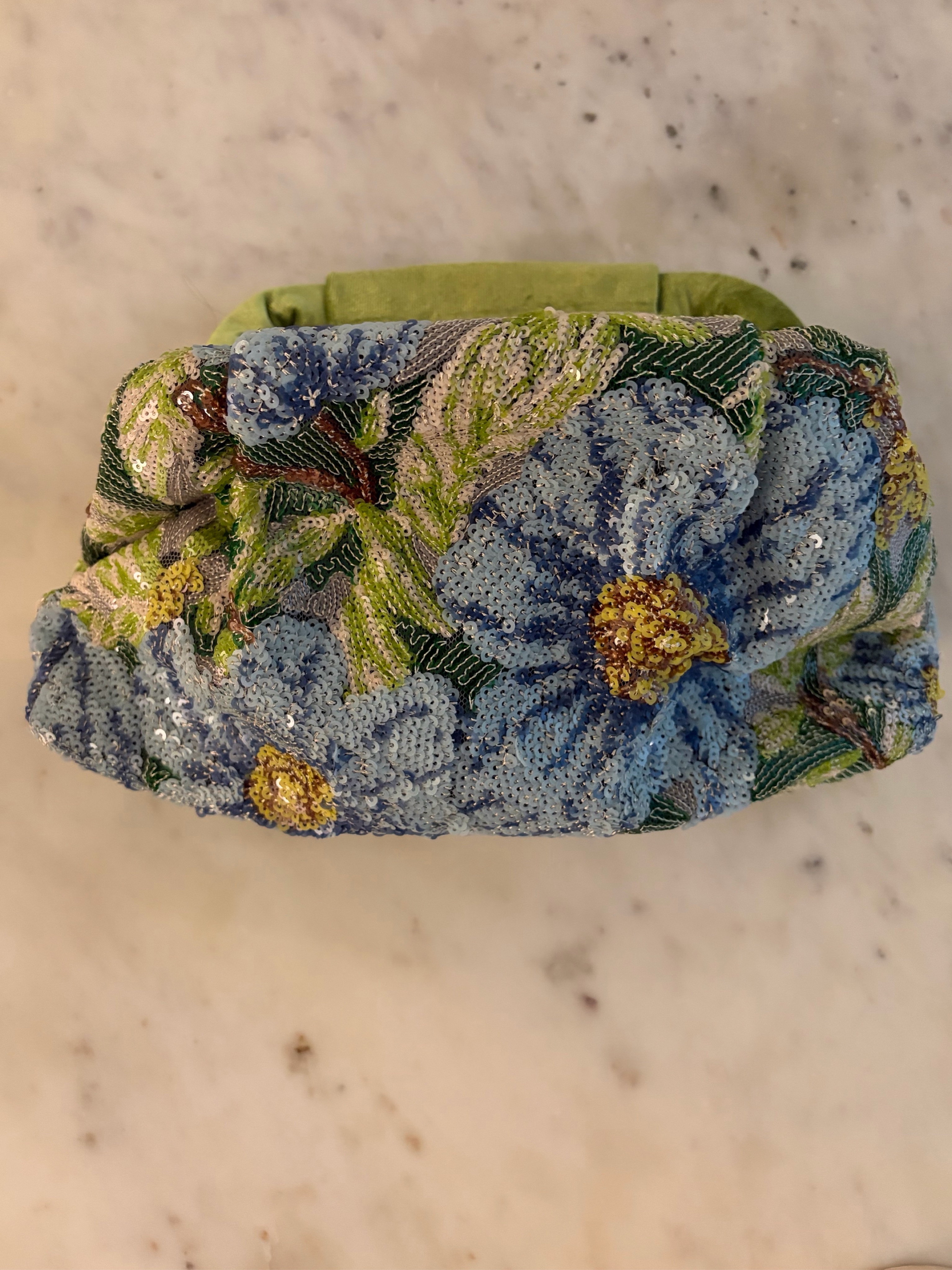 Green Floral Embroidered Clutch Pouch