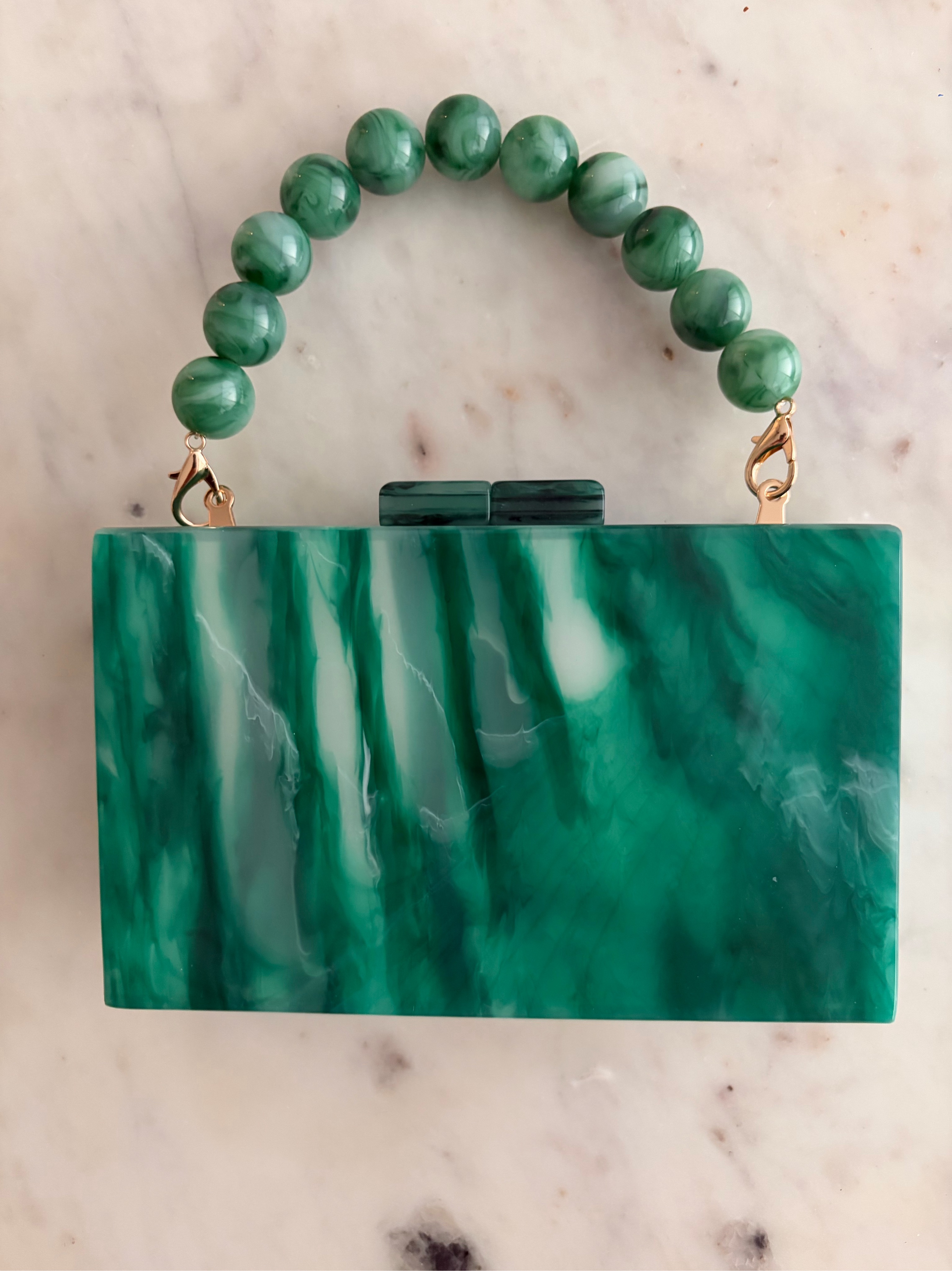 Green Marbled Acrylic Beaded Clutch