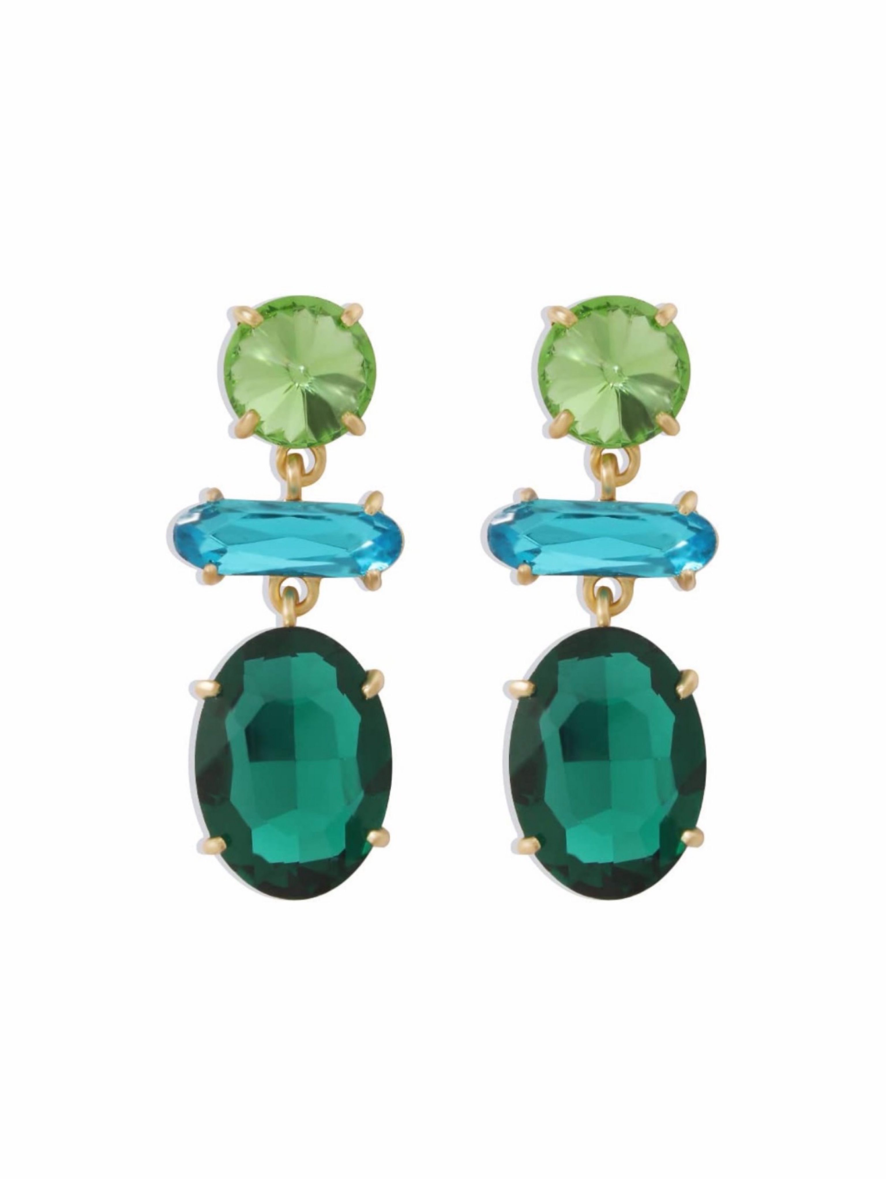 Green Crystal Multi-Stone Drop Earrings