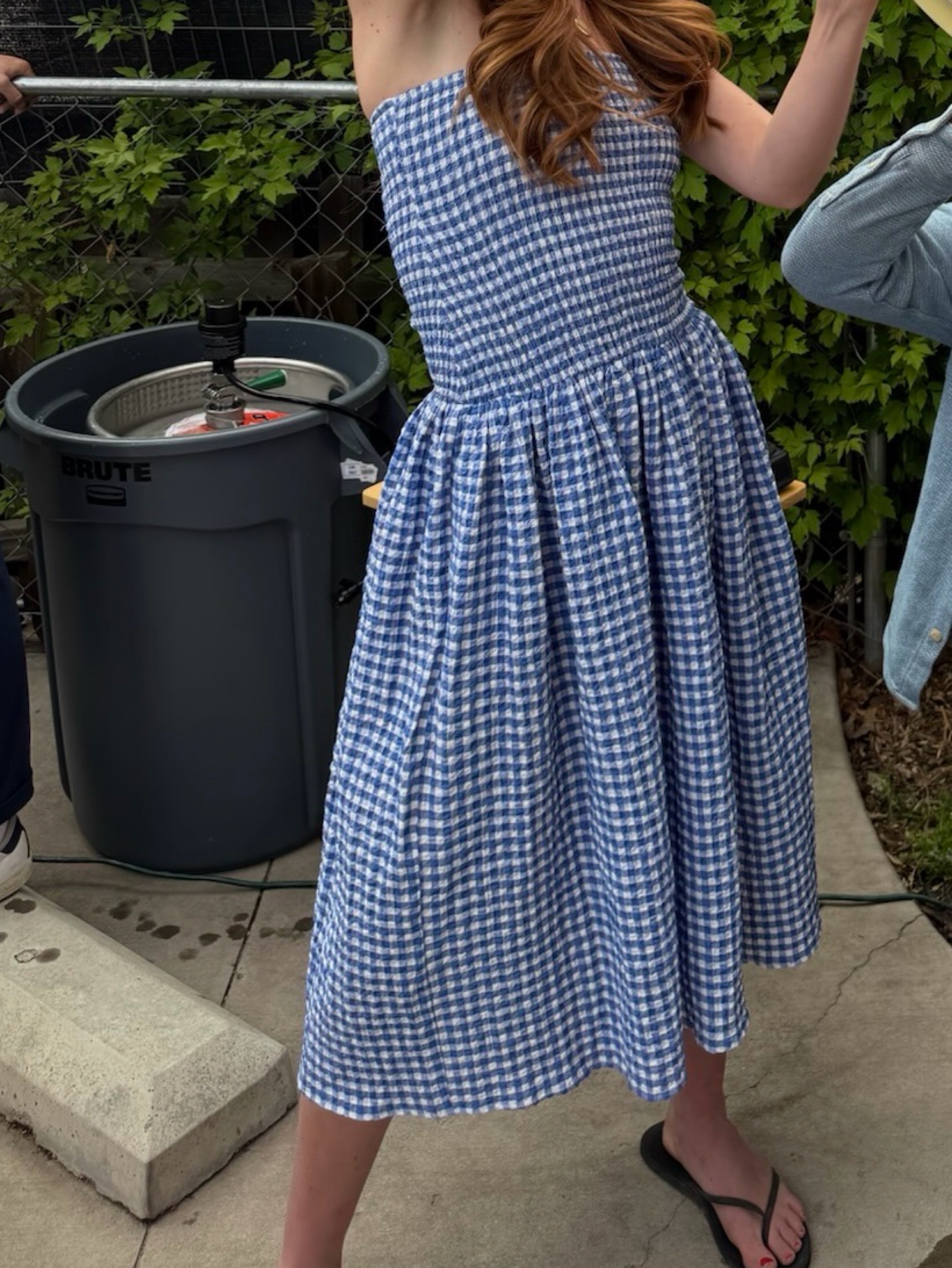 anthropologie blue gingham dress Anthropologie WHIT TWO Gingham Tiered Midi Dress Size XS $228