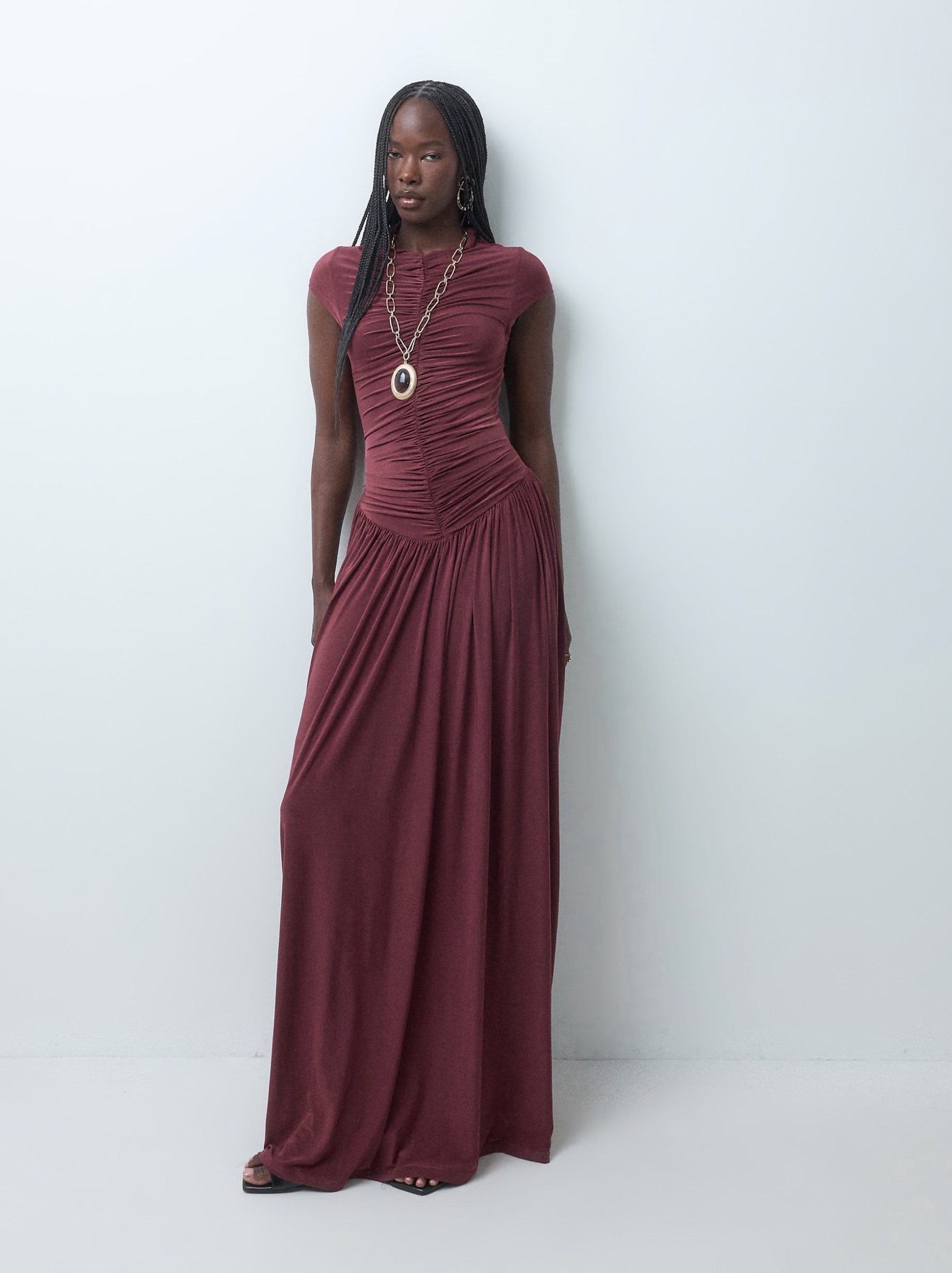 burgundy bridesmaid dress asos Ruched Maxi by Design Tea length