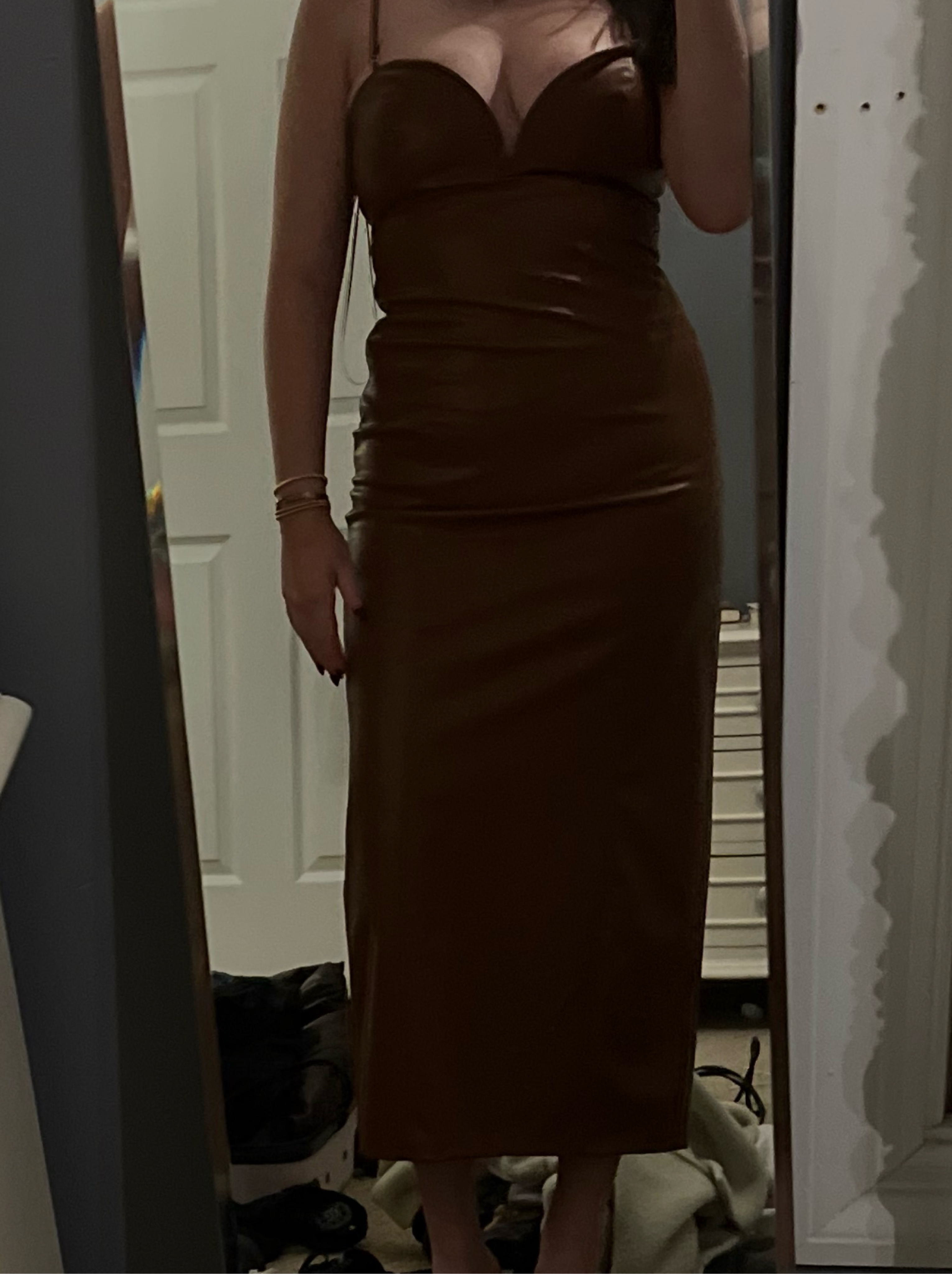 Zara Brown Faux Brown Leather Maxi Dress by Zara - Pickle