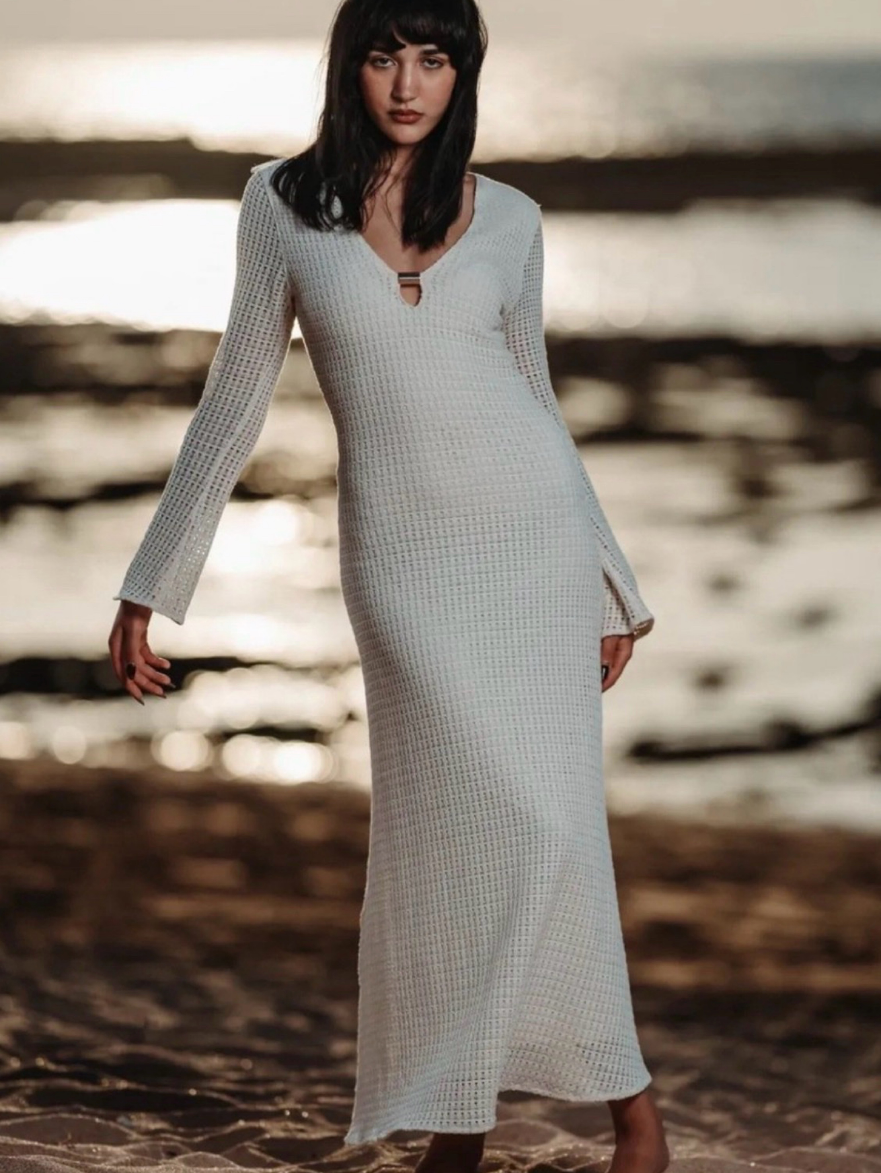 crochet long sleeved dress Li White Crochet Long Sleeve Mini Dress - US 2