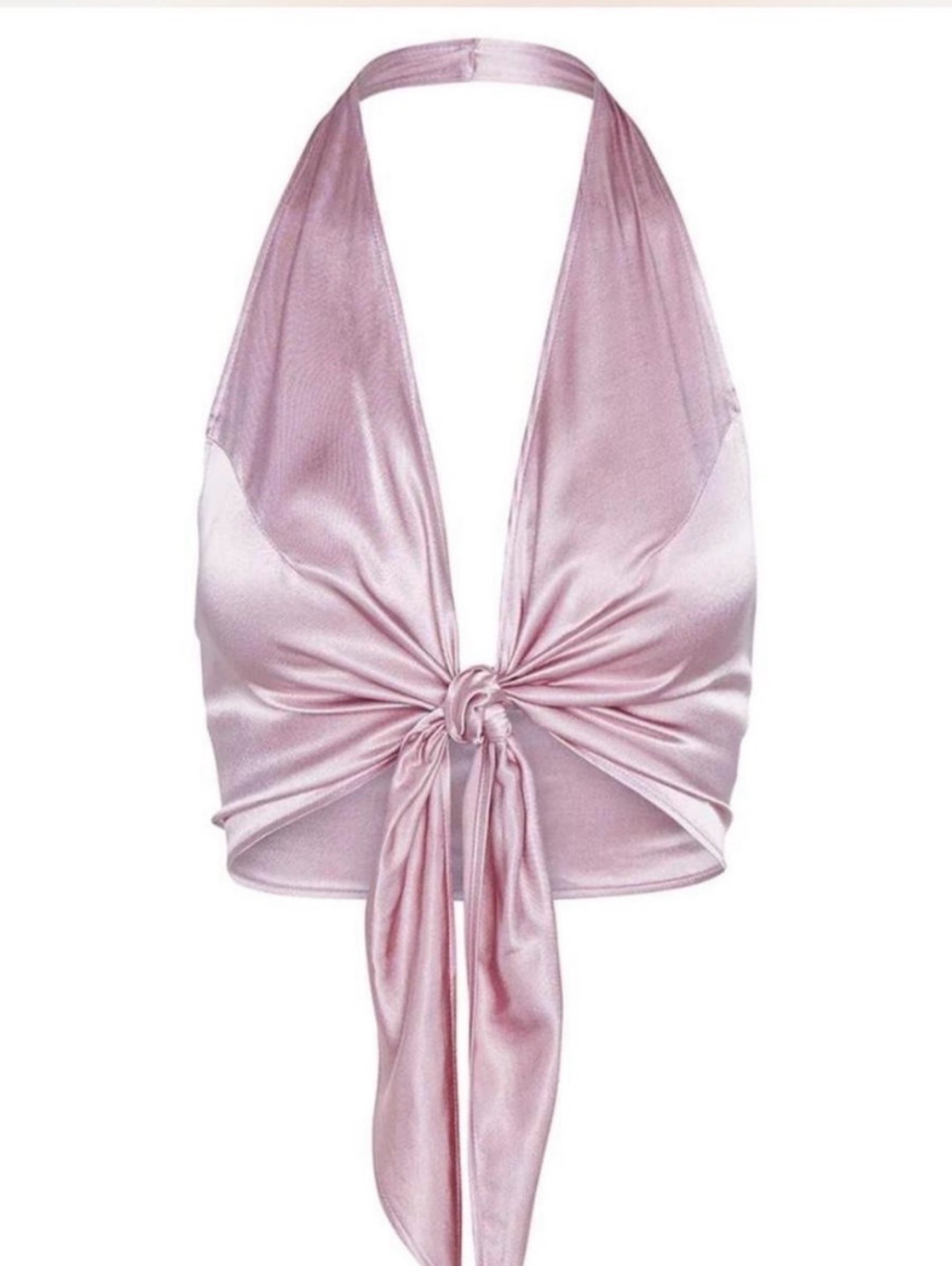 Rezek Studio LILAC DONNA HALTER Lavender Satin Tie-Front Halter Top