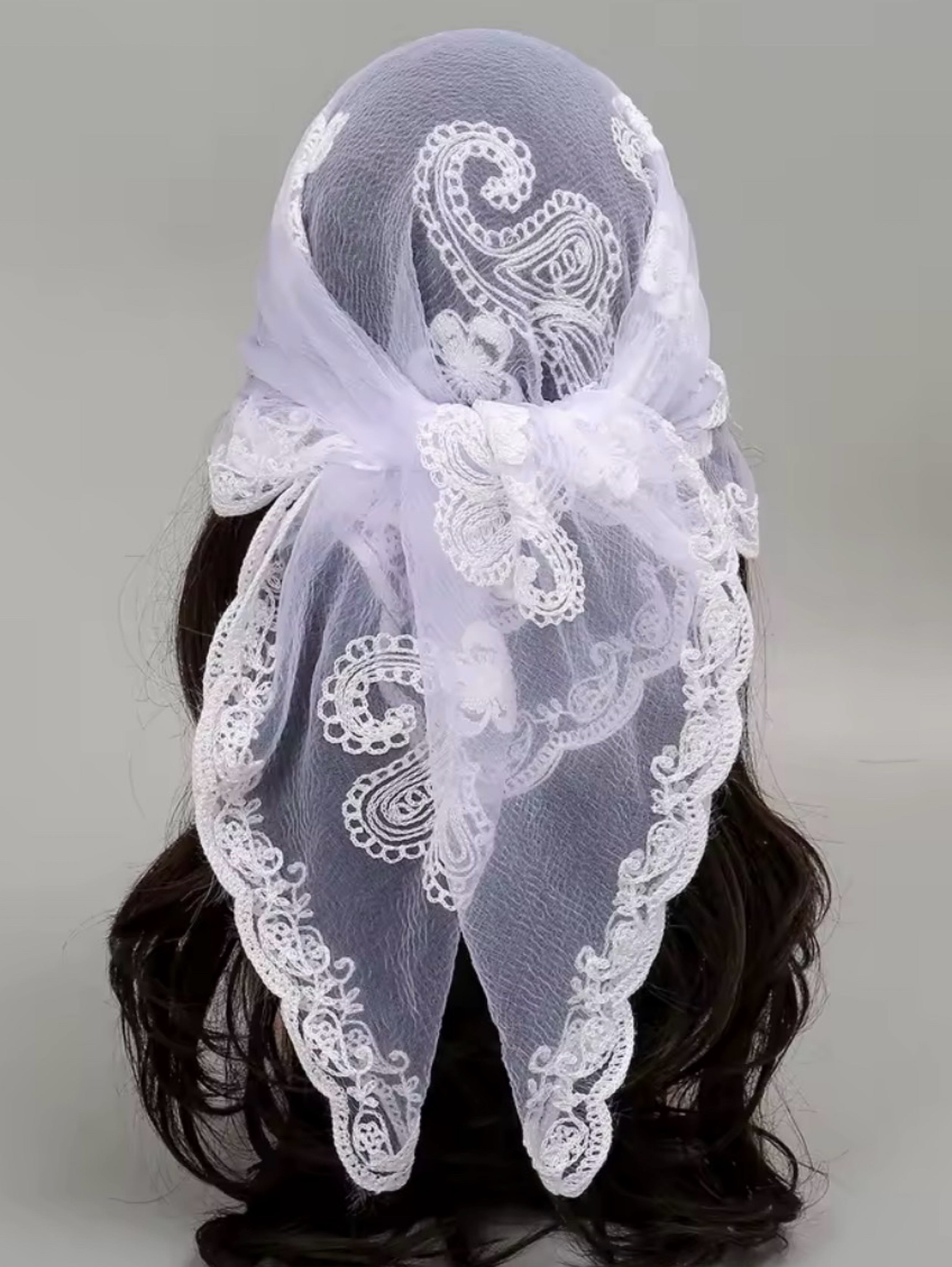 White Lace Embroidery Bandana Square Scarf Headpiece