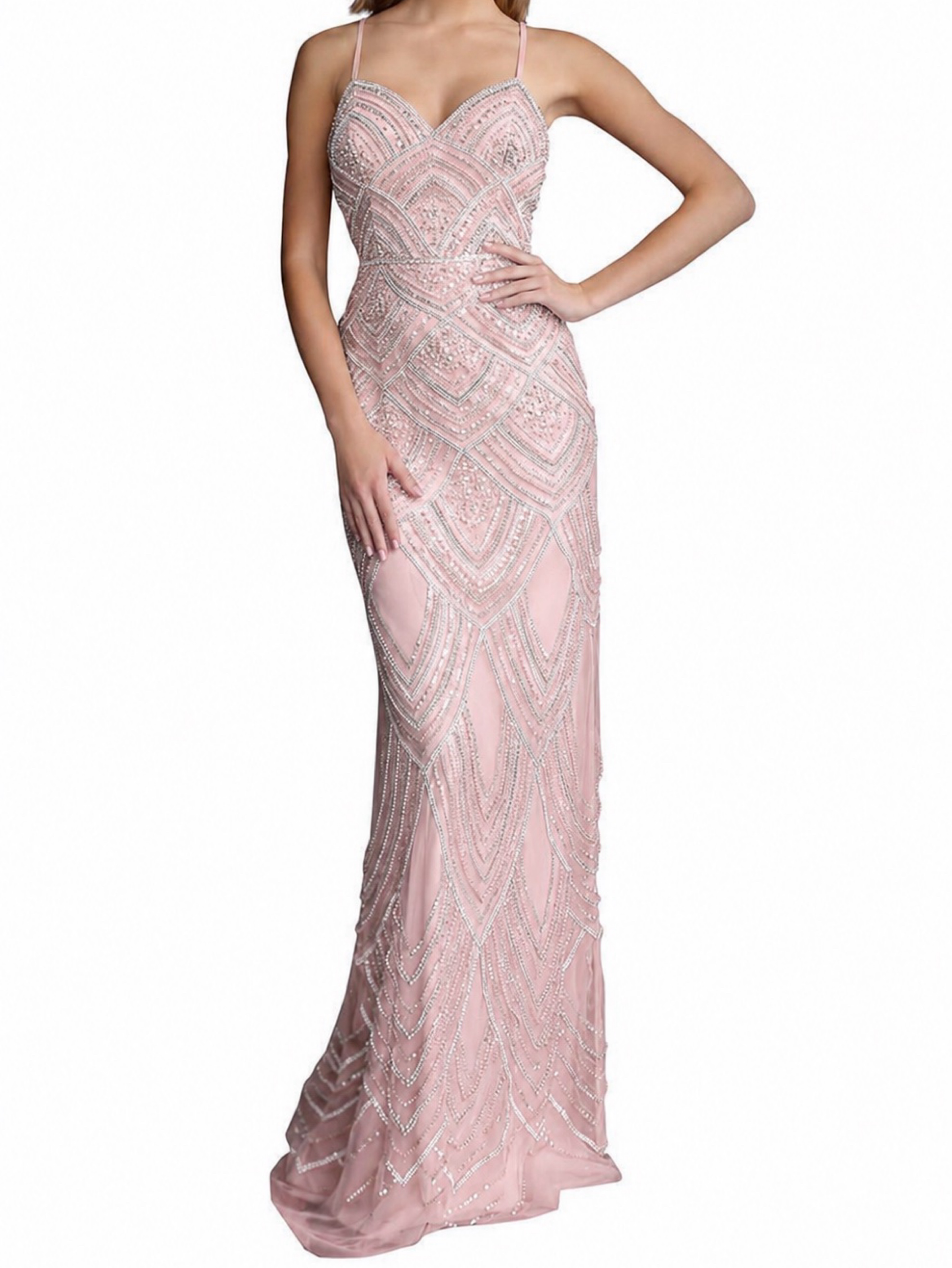Jovani Blush Pink Beaded Embellished Evening Gown