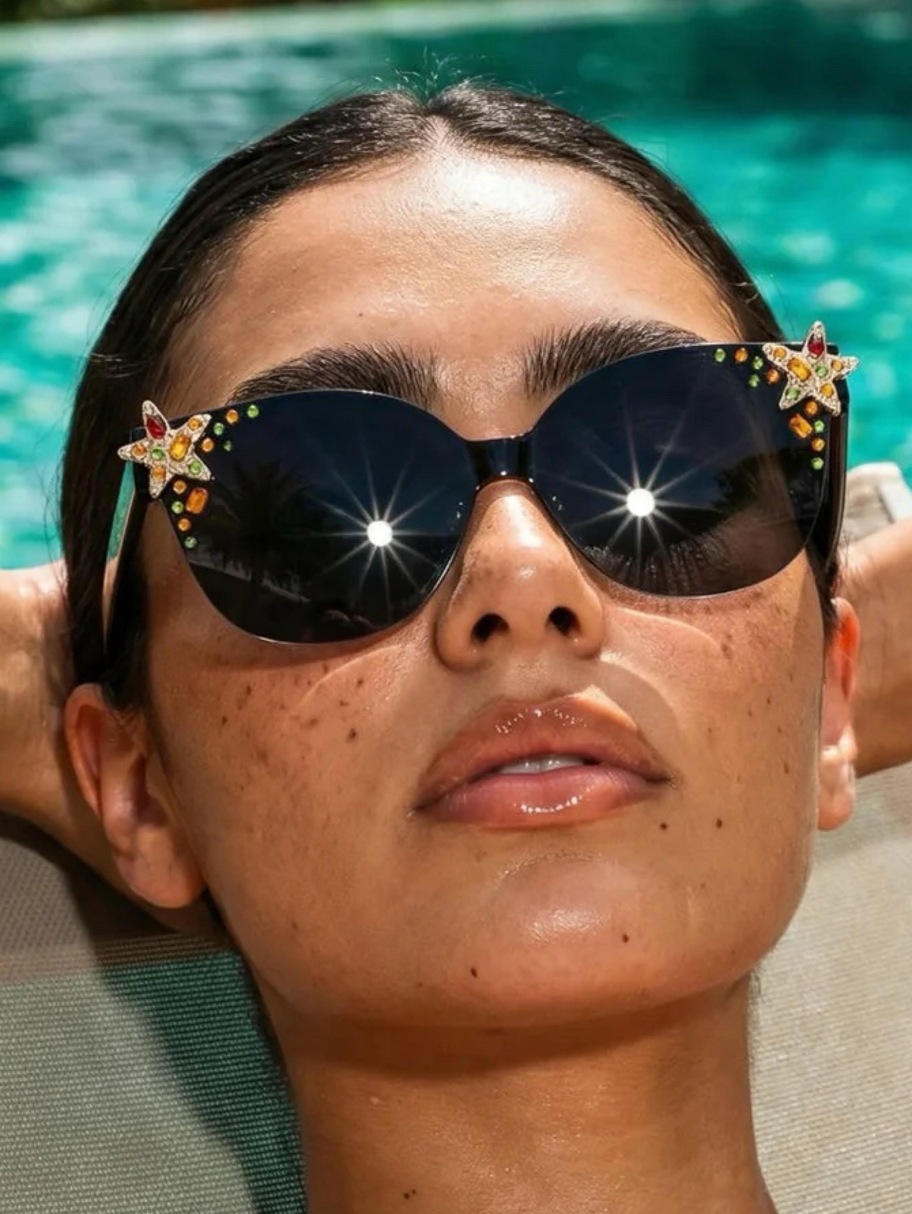 Black Embellished Star Oceanus x SOJOS Glowheart Sunglasses