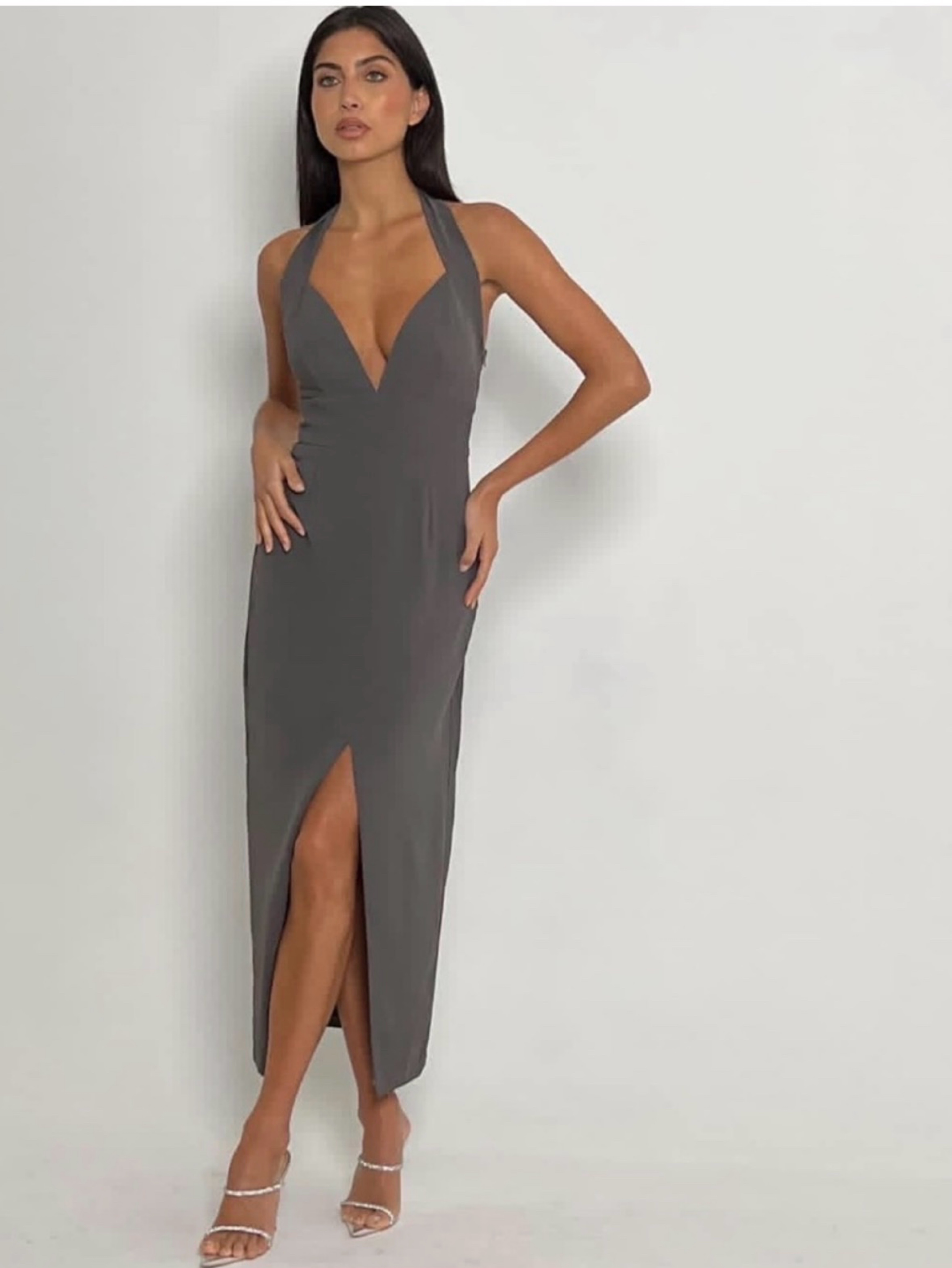 Odd Muse The Ultimate Muse Charcoal Gray Halter Midi Dress