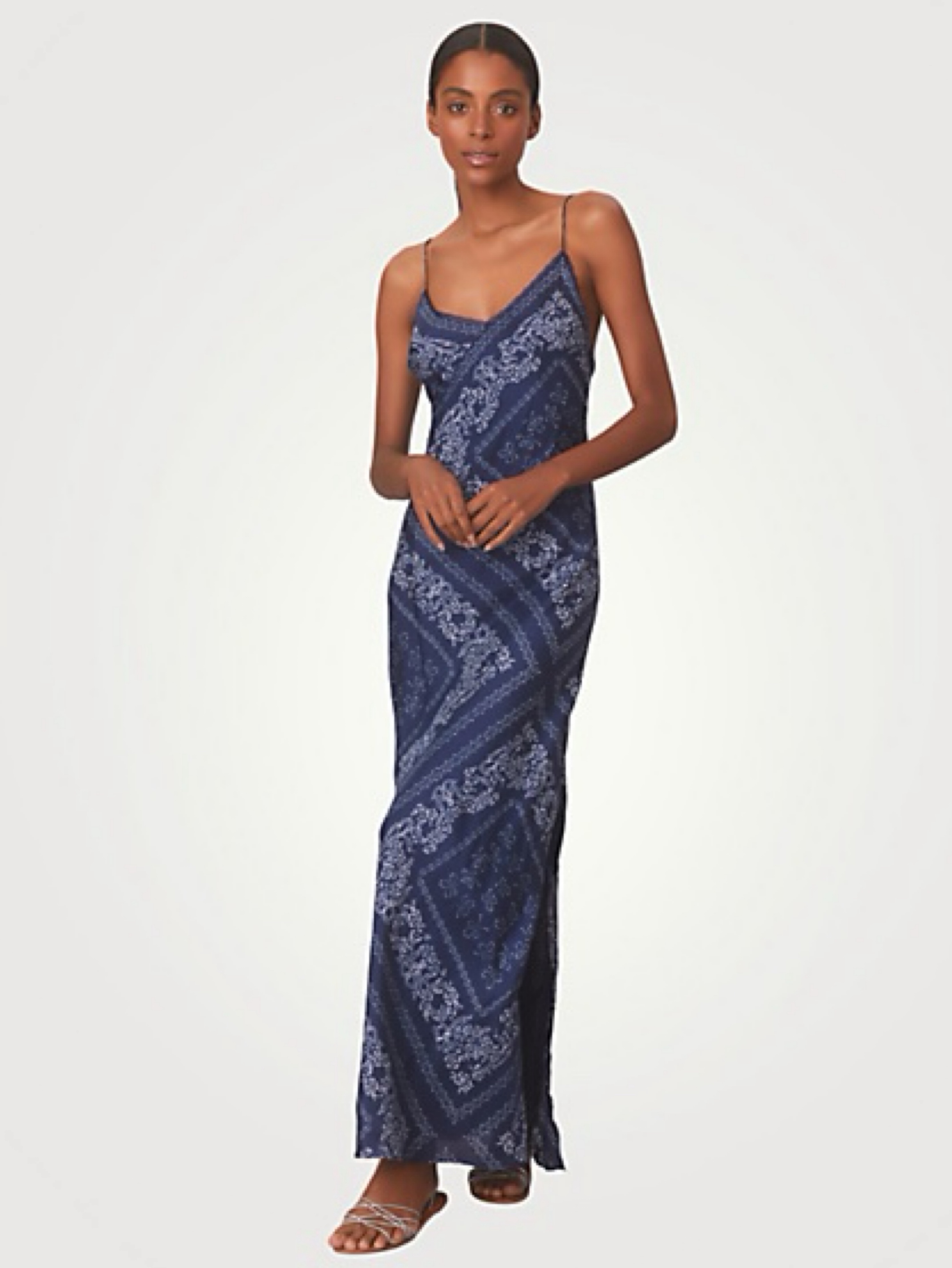 Navy LoveShackFancy Deyo Bandana Silk Maxi in Moonlight Indigo