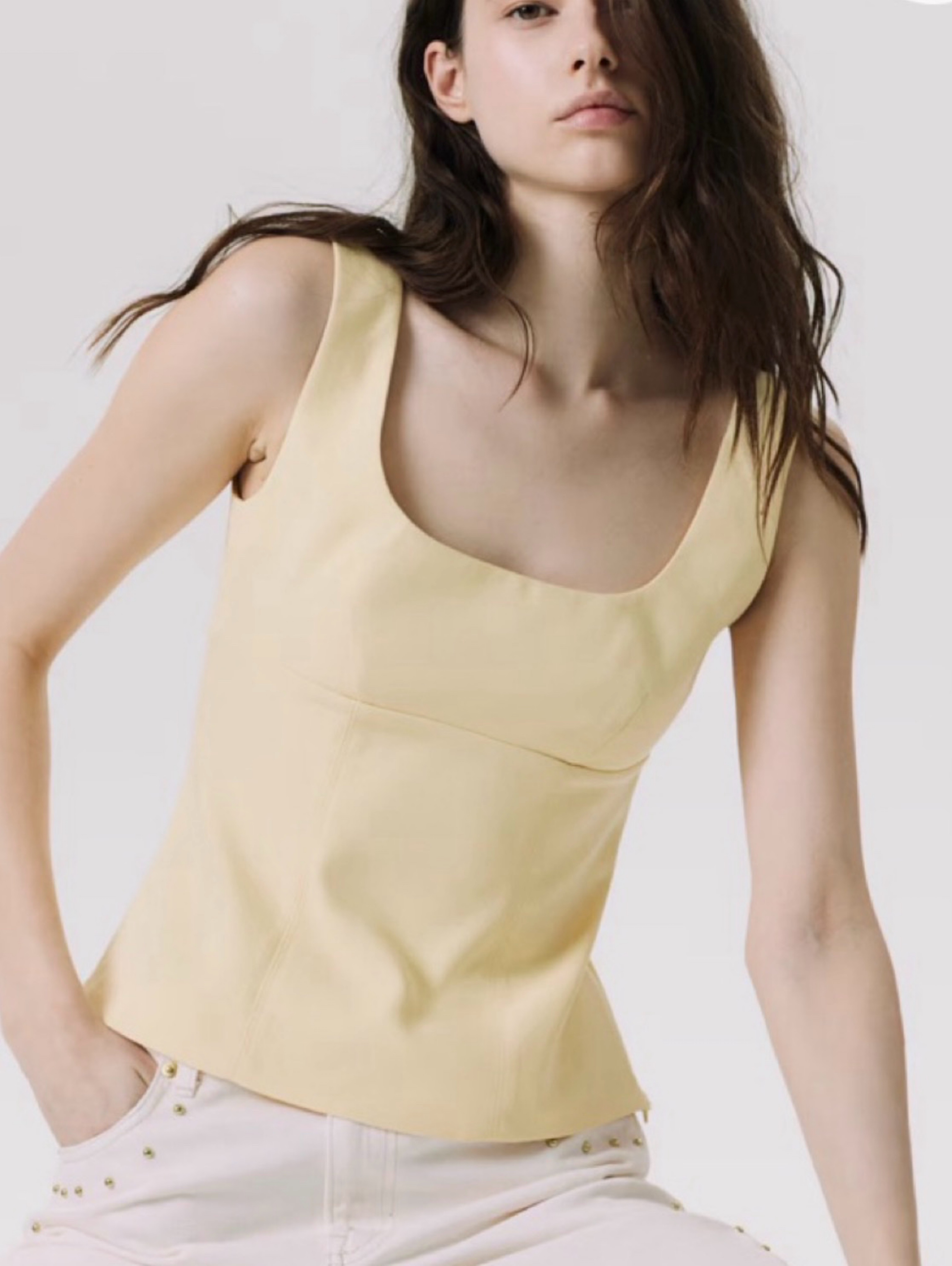 Butter Yellow Taper Waist Scoop Neck Tank Top
