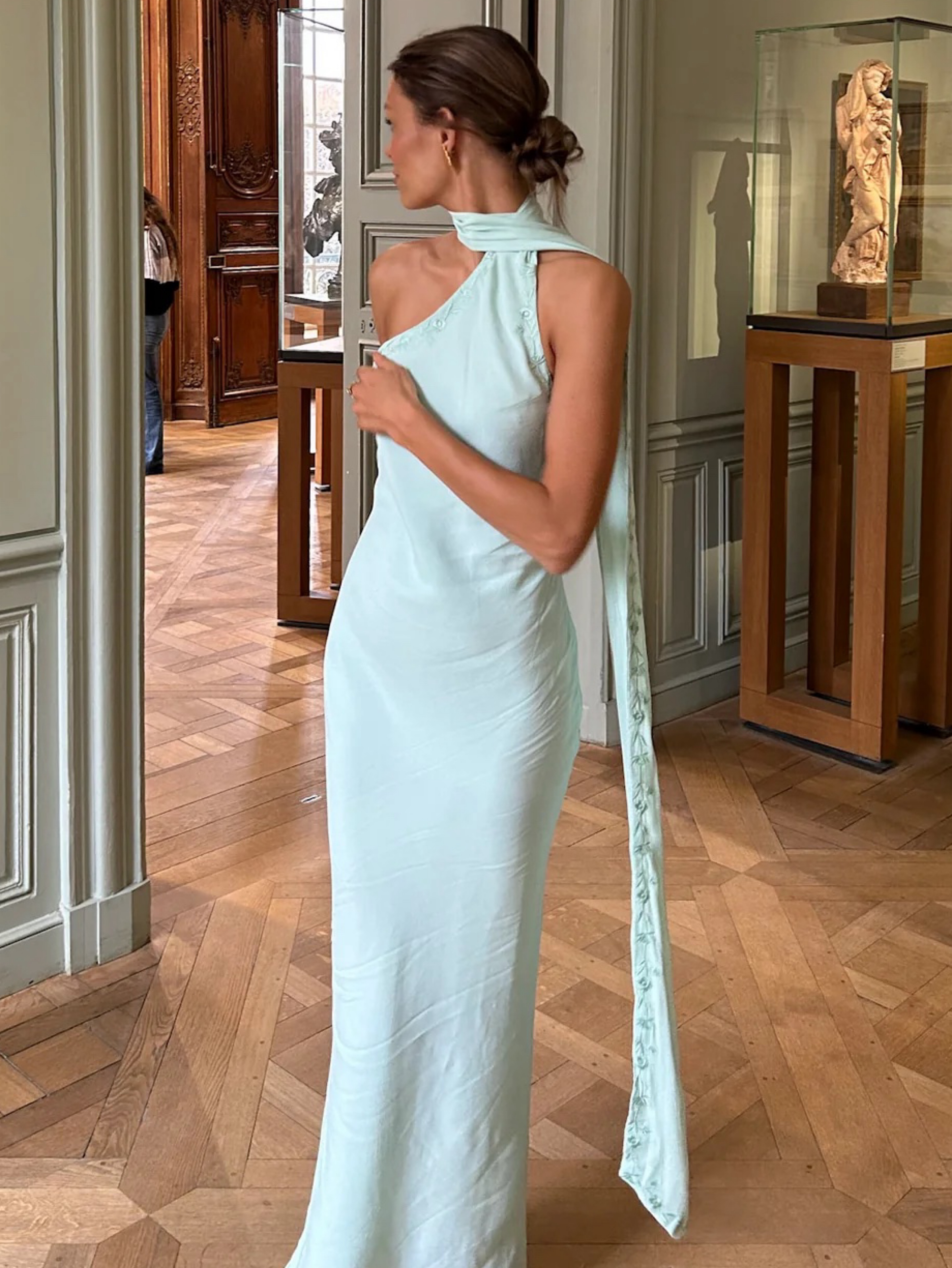 Hendricks Teal Halter Maxi Dress with Scarf Yllw the Label