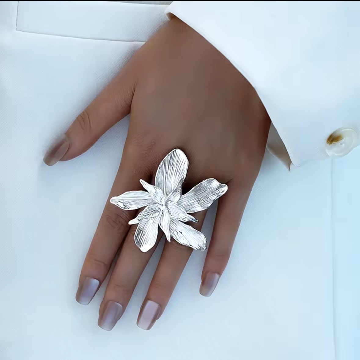 Silver Flower Statement Ring