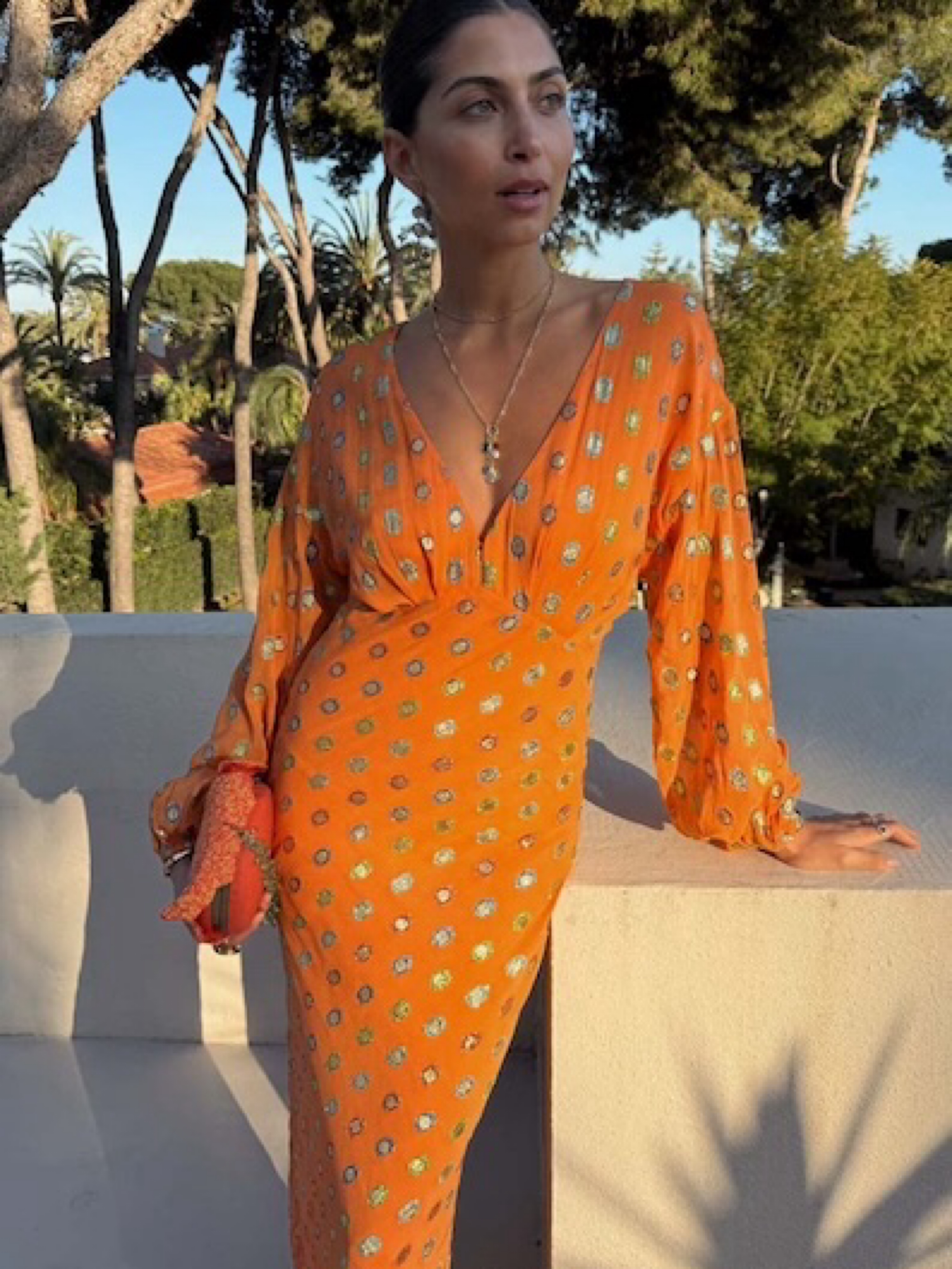 orange long sleeve midi dress Never Fully Dressed Orange Polka Dot Long-Sleeve Wrap Midi Dress by Never  Fully Dressed