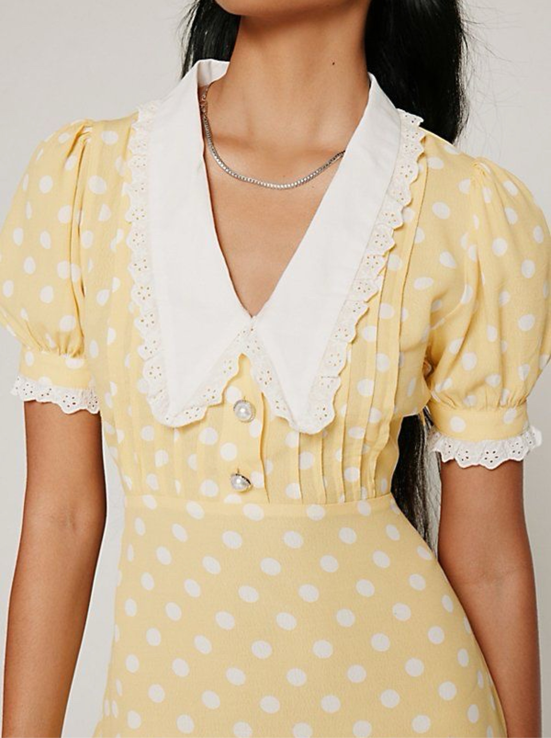 kimchi blue polka dot dress Yellow Lace Collar Mini | by Kimchi Blue drizabelolson wearing her epic Eco SIZE:9.5