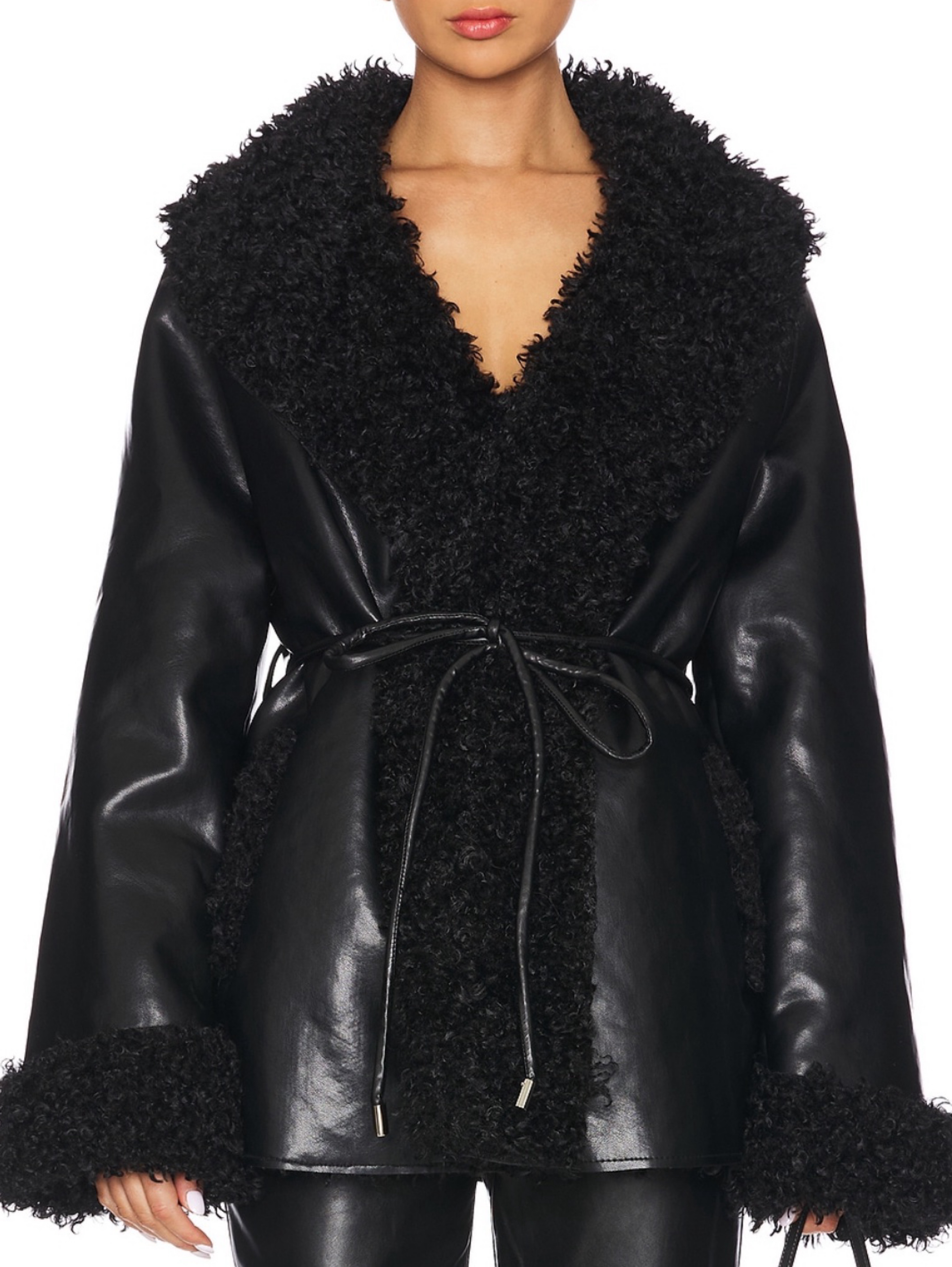 SEROYA Roxanne Faux Fur Leather Coat