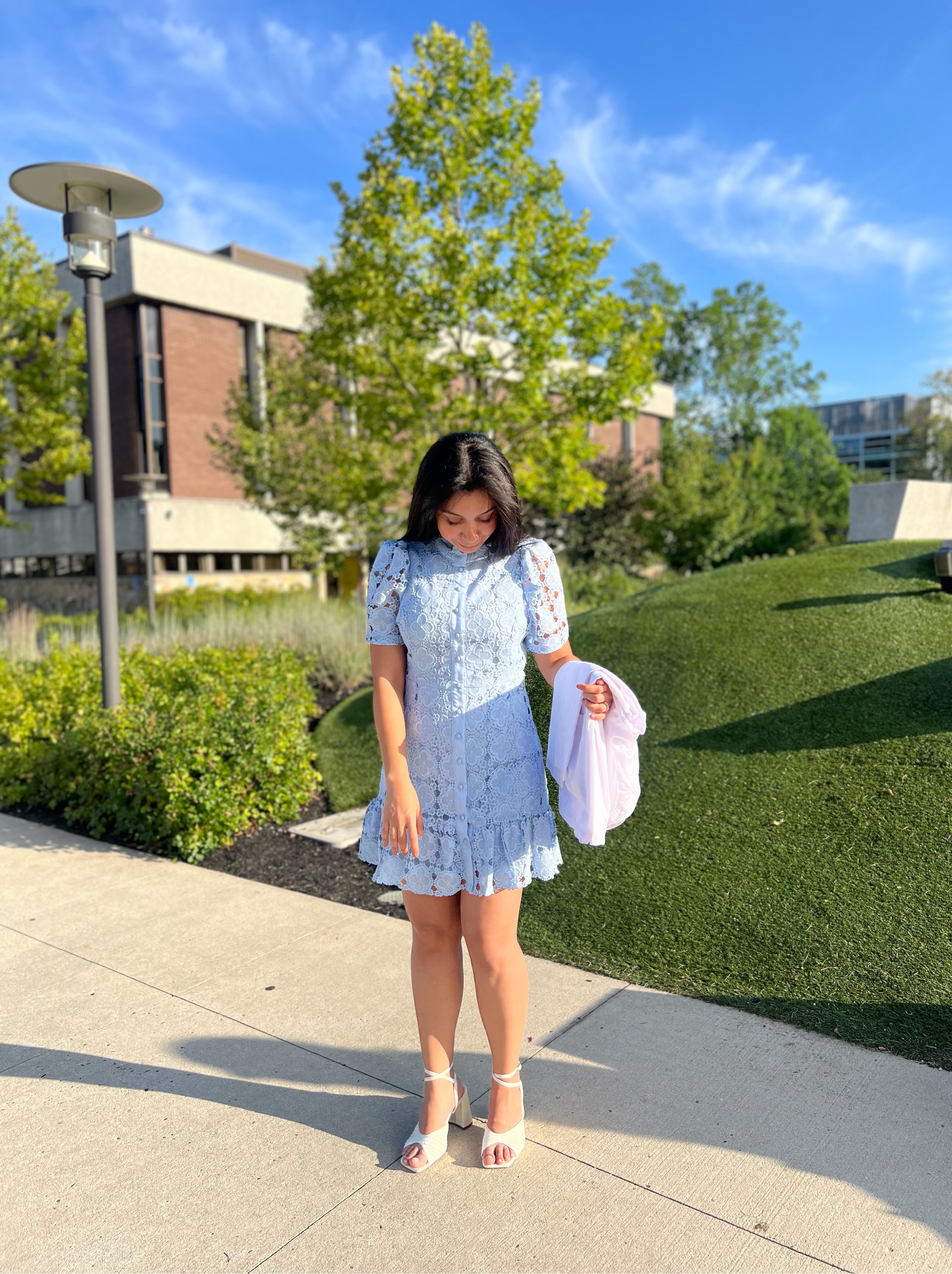 light blue knee length dress Lace Knee-Length by Aqua Sleeveless 6 Off the Shoulder Ball Gown Betsy & Adam Women's Color:Smoke